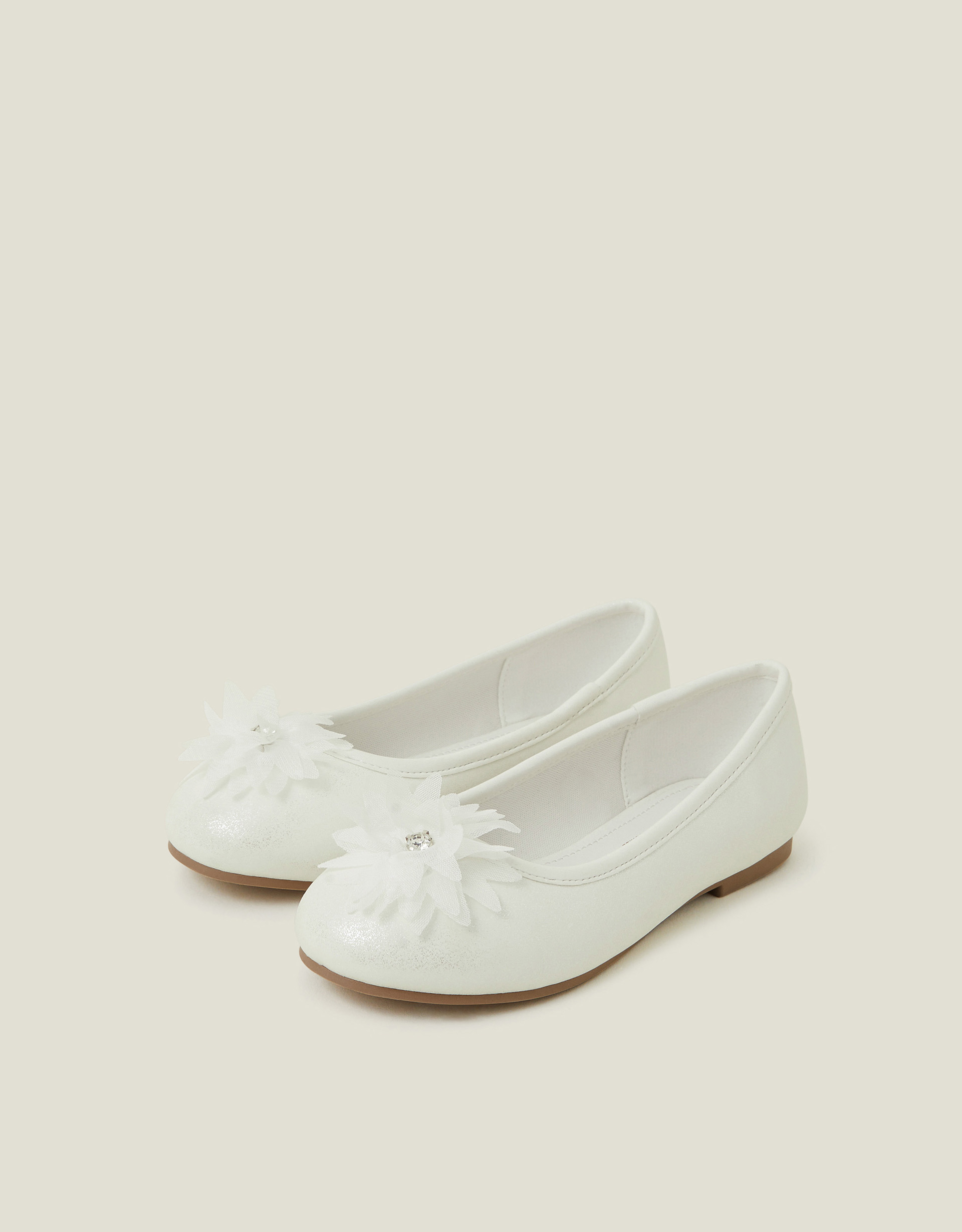 Flower Toe Ballet Flats Ivory, Size: 3, Kids - Accessorize