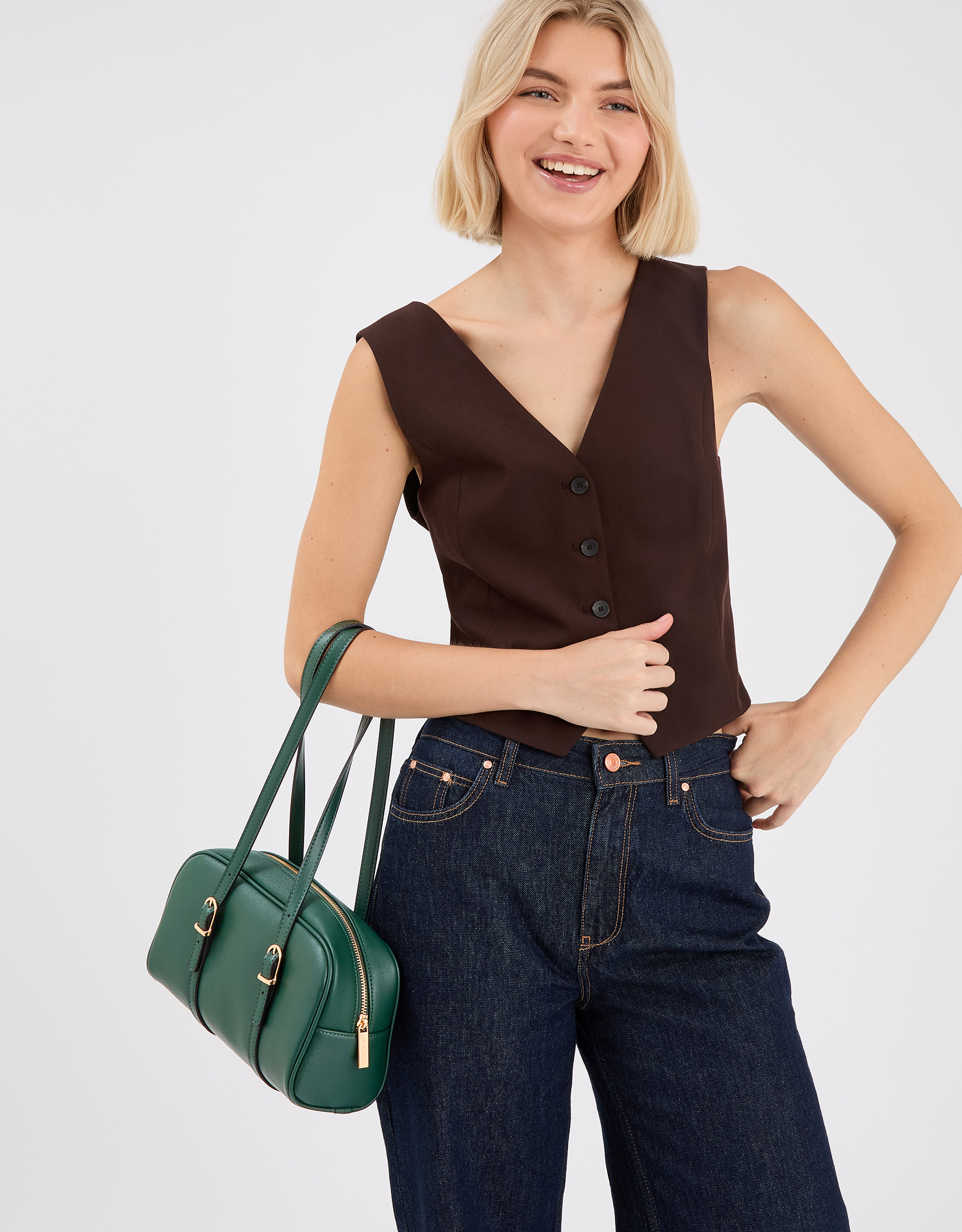 Buckle Strap Bowler Bag Green - Accessorize