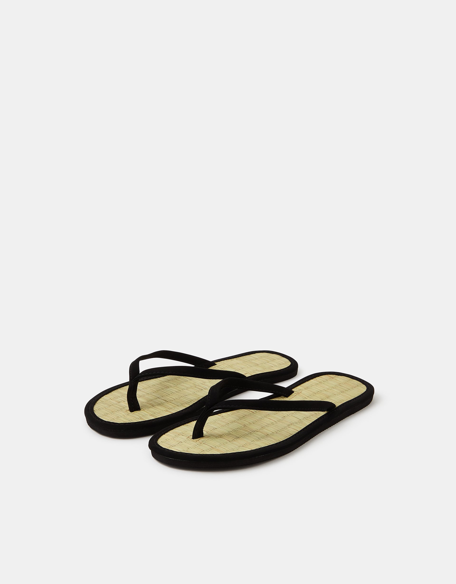 Accessorize Plain Seagrass Flip Flops, Black, Size: M