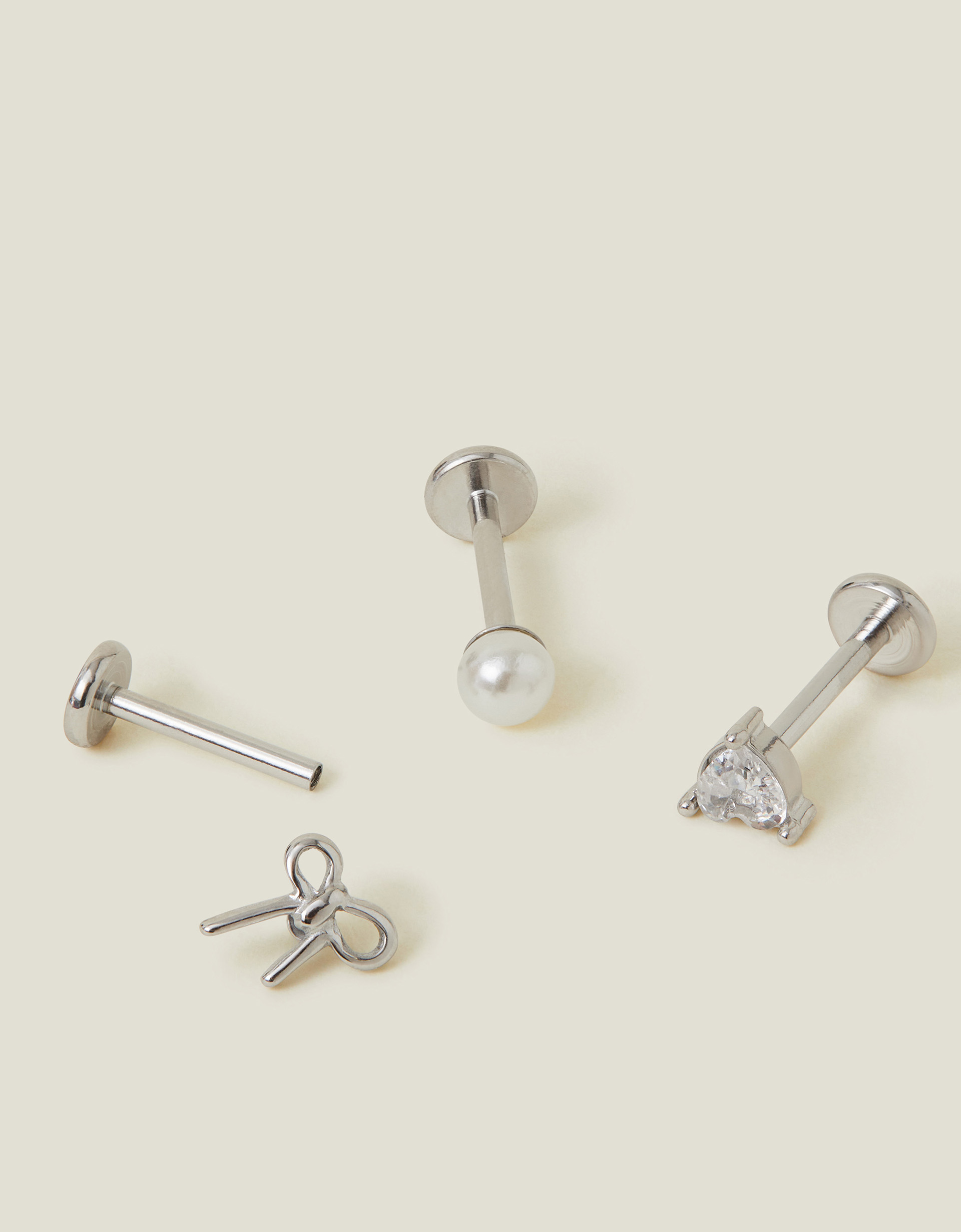 3-Pack Platinum-plated Surgical Steel Flatback Stud Earrings - Accessorize Multicolour