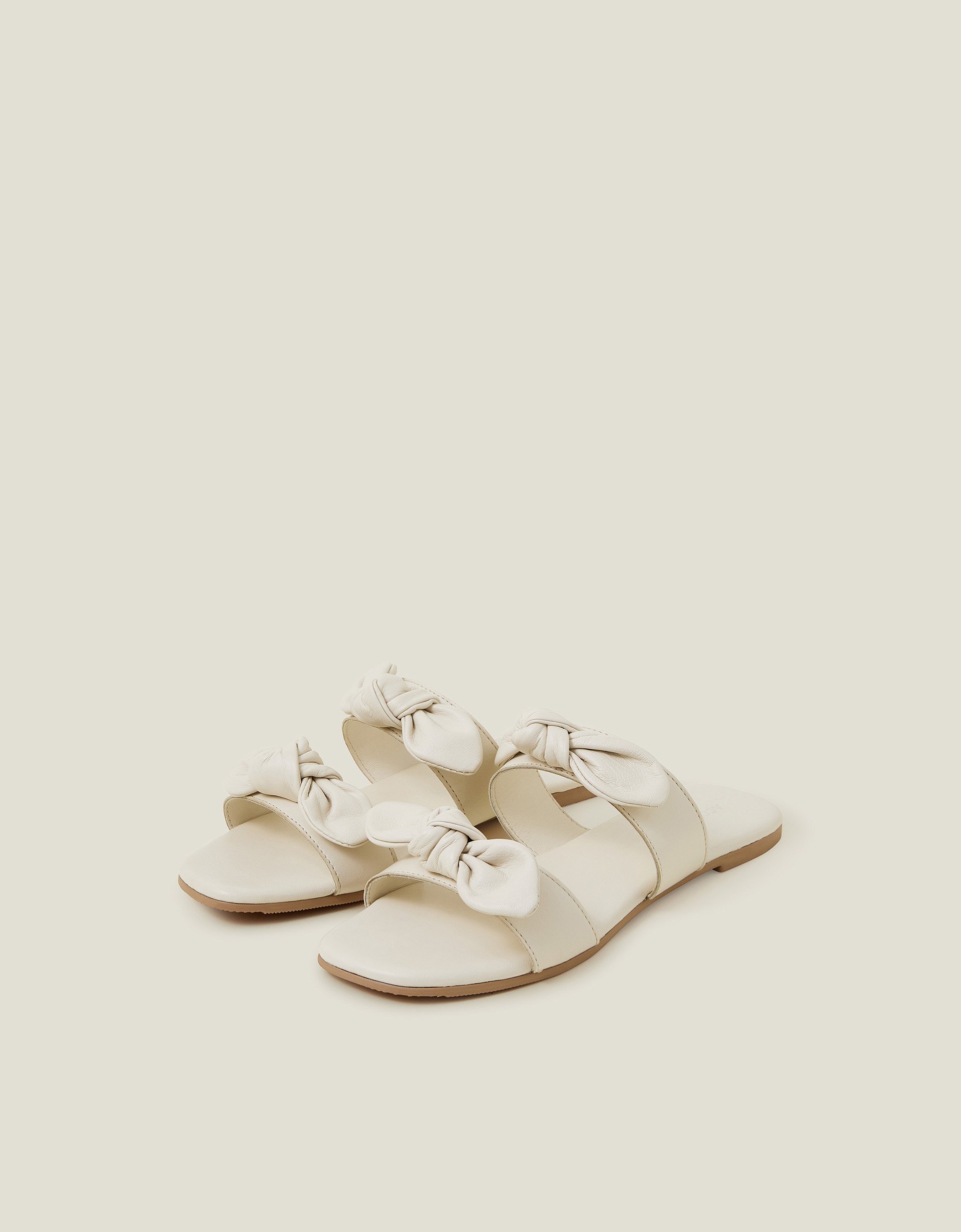 Double Bow Strap Leather Sandals Cream, Size: 40 - Accessorize
