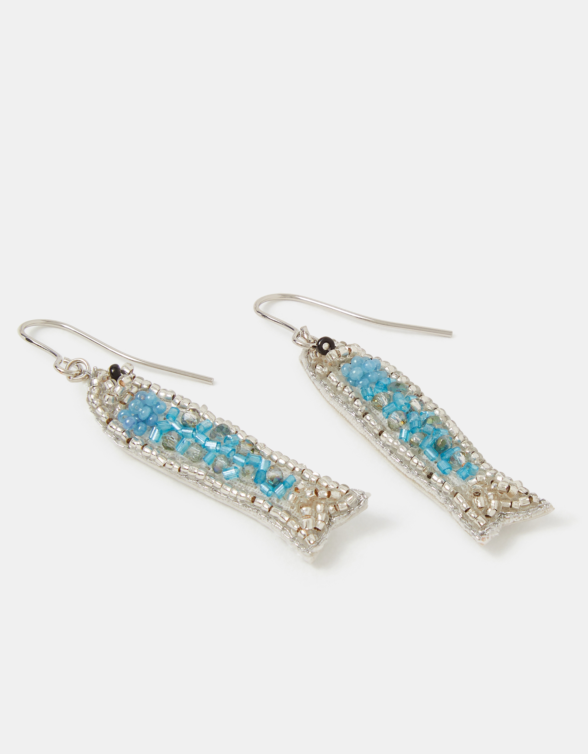 Accessorize Mini Beaded Fish Drop Earrings, Blue