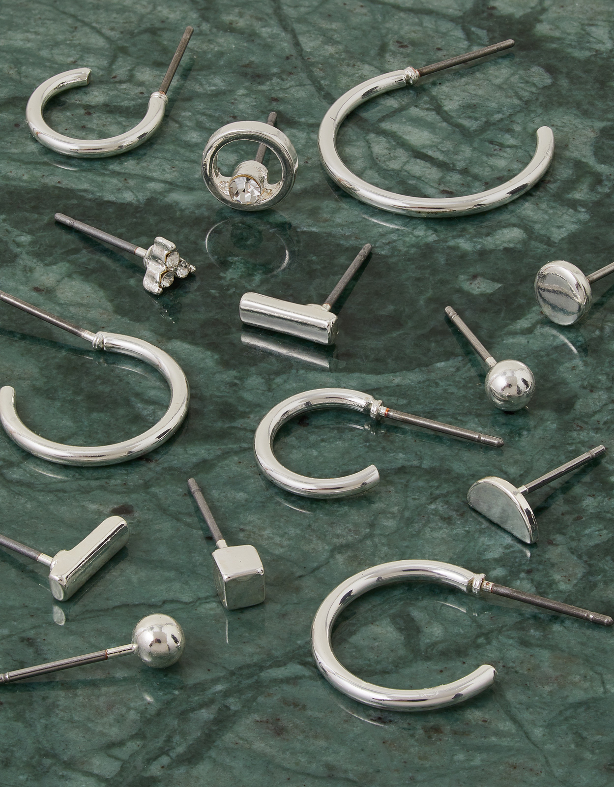 Accessorize Women's Stud and Hoop Earrings 10 Pack Silver, Size: One Size