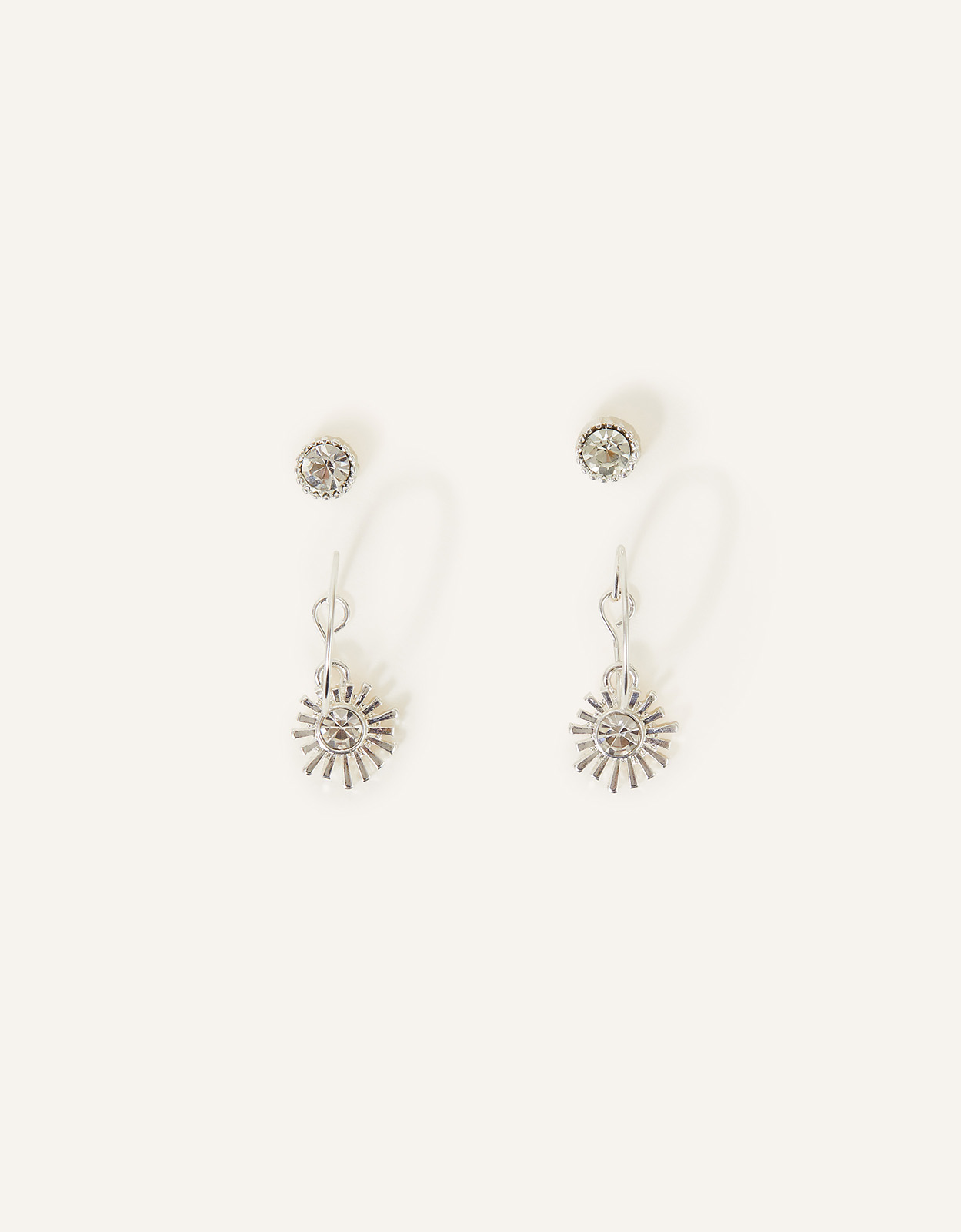 Accessorize Women's Starburst Hoop and Stud Earrings Set of Two, Size: 2cm