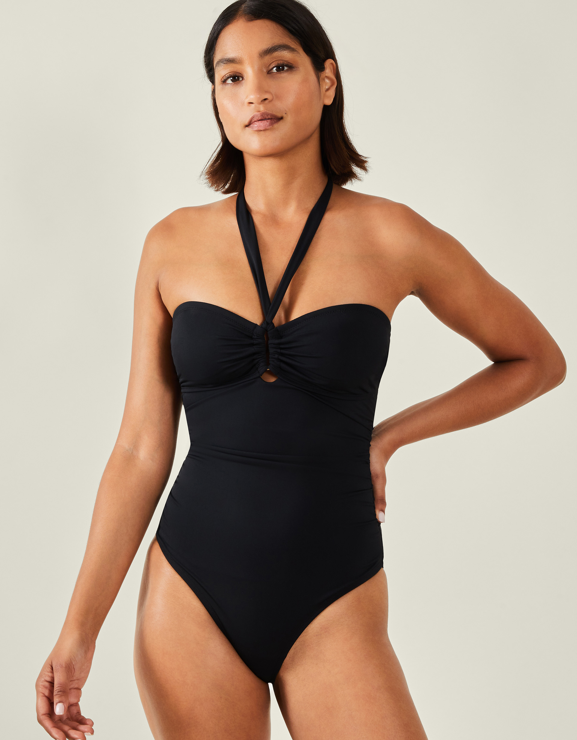 Halter Bandeau Shaping Swimsuit Black, Size: 6 - Accessorize