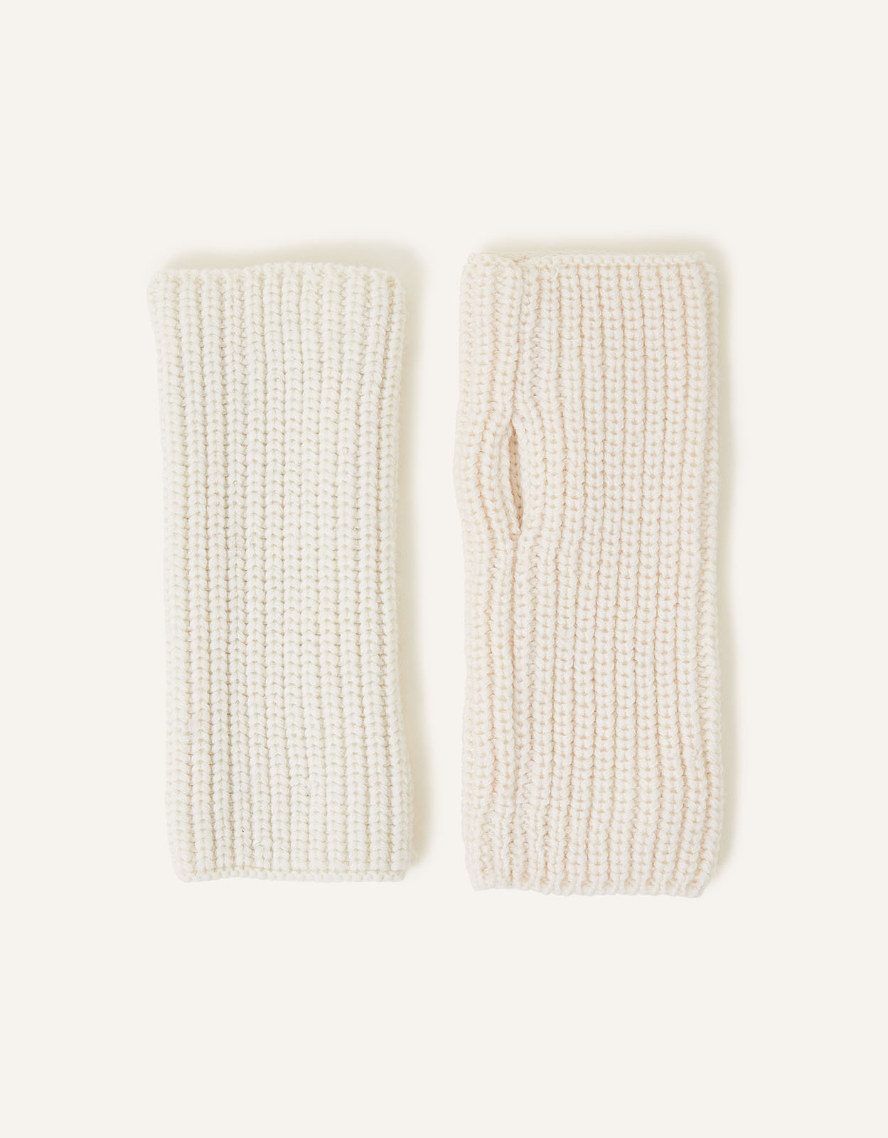 Accessorize Cream Ribbed Cut Off Gloves, Size: 21cm