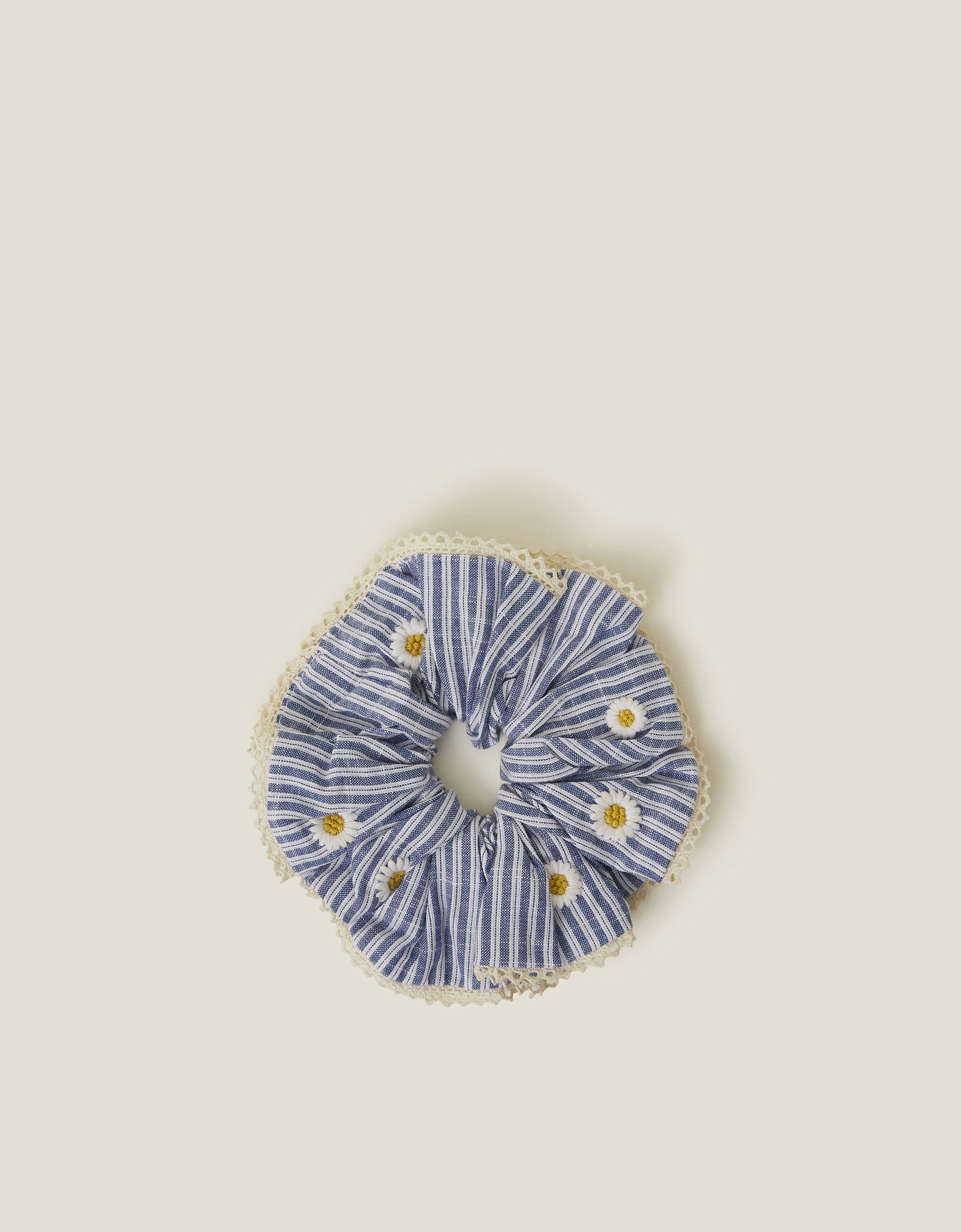 Daisy Stripe Hair Scrunchie Blue - Accessorize