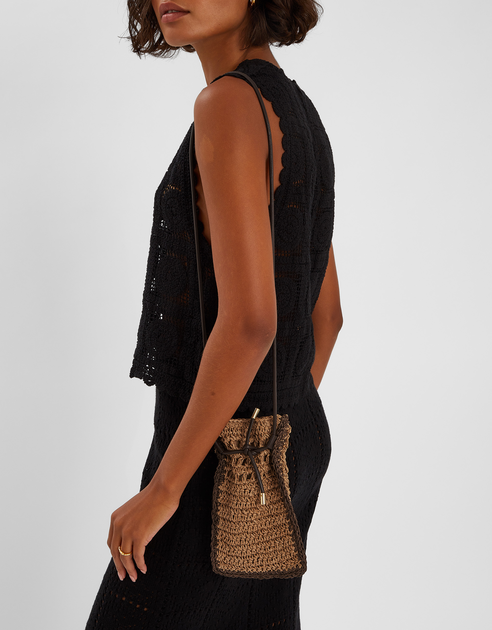 Brown Paper Raffia Phone Bag, Size: 40x60x40cm, Women's - Accessorize