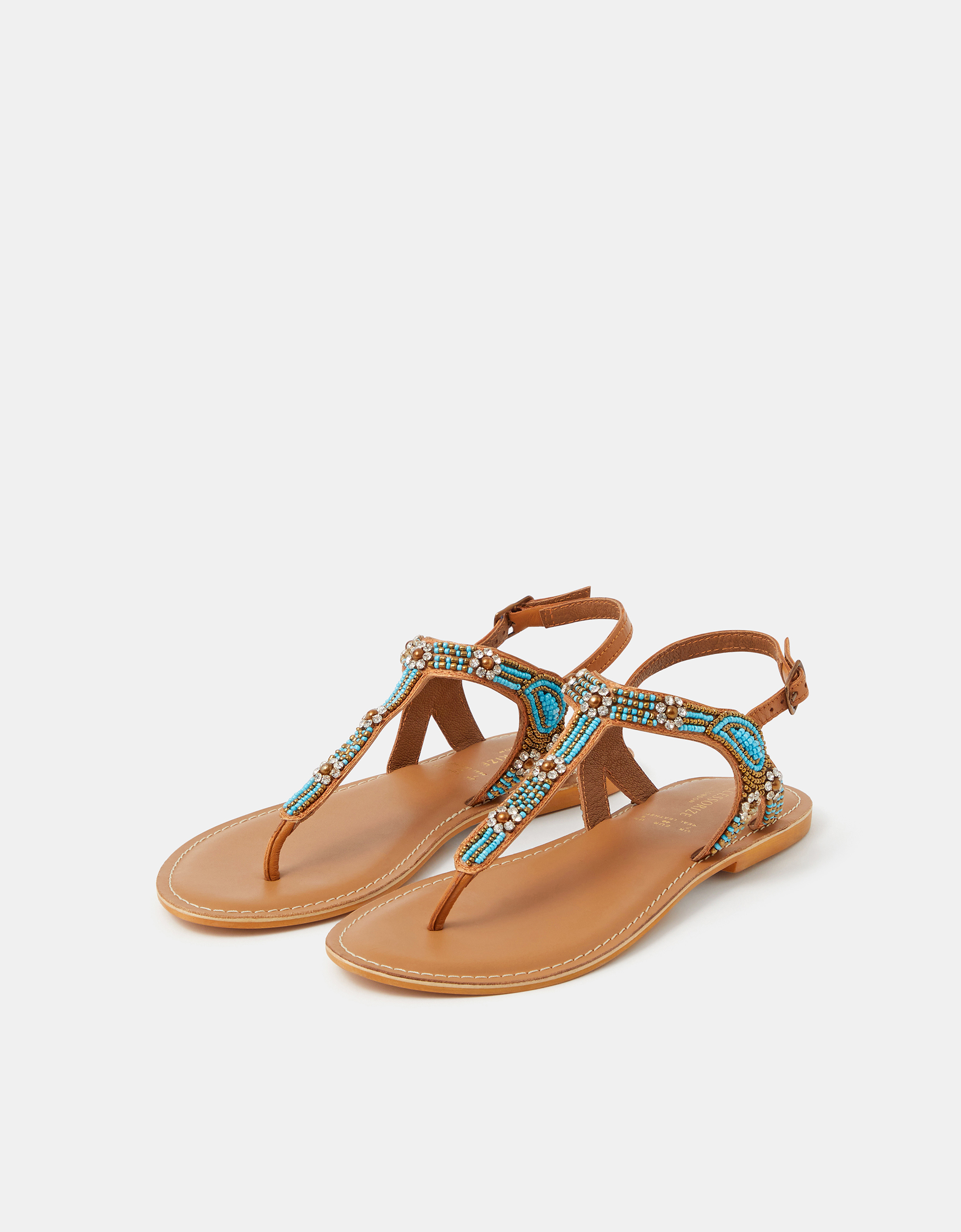 Beaded Flower Sandals Blue, Size: 37 - Accessorize