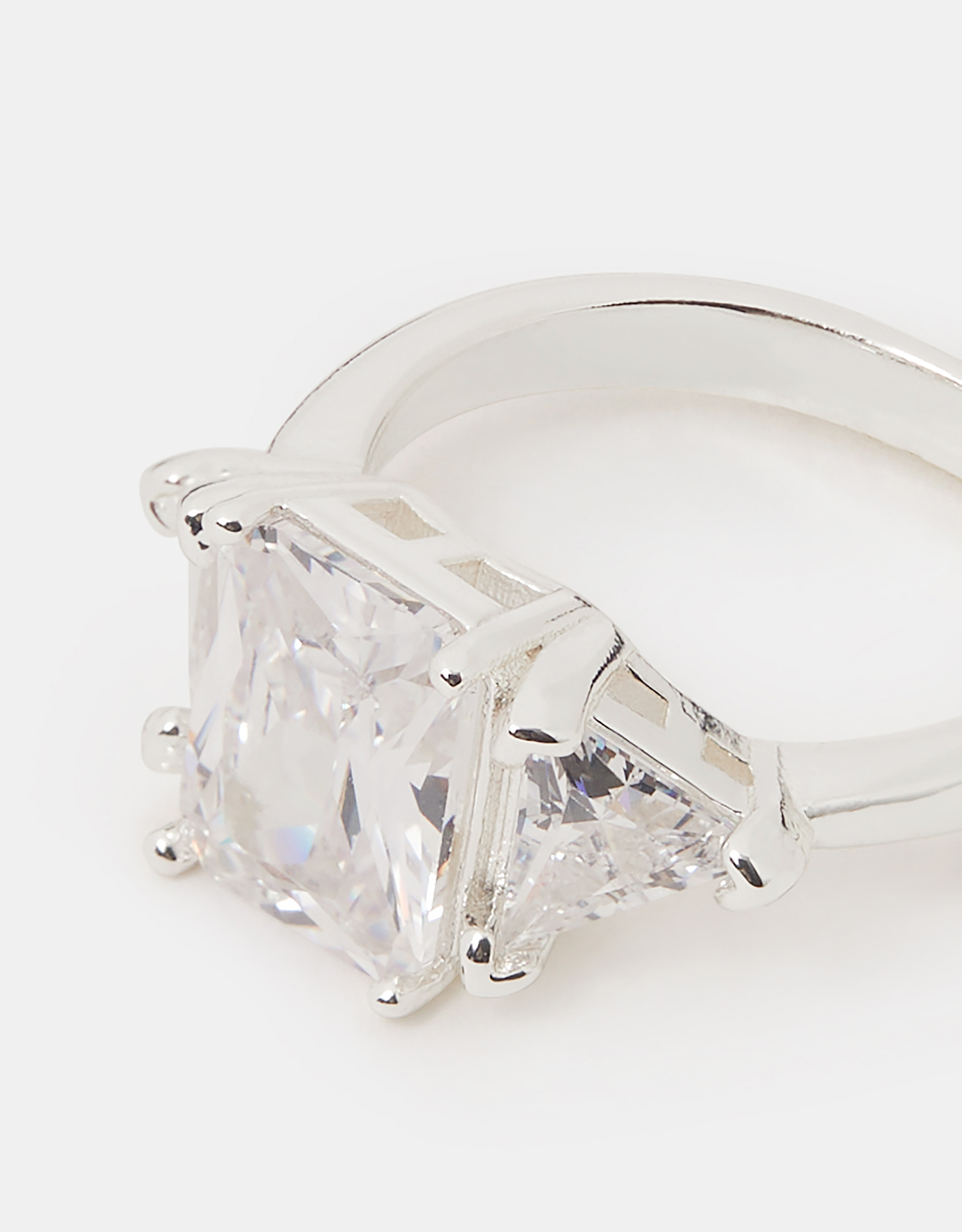 Triple Cubic Zirconia Engagement Ring Silver, Size: S - Accessorize