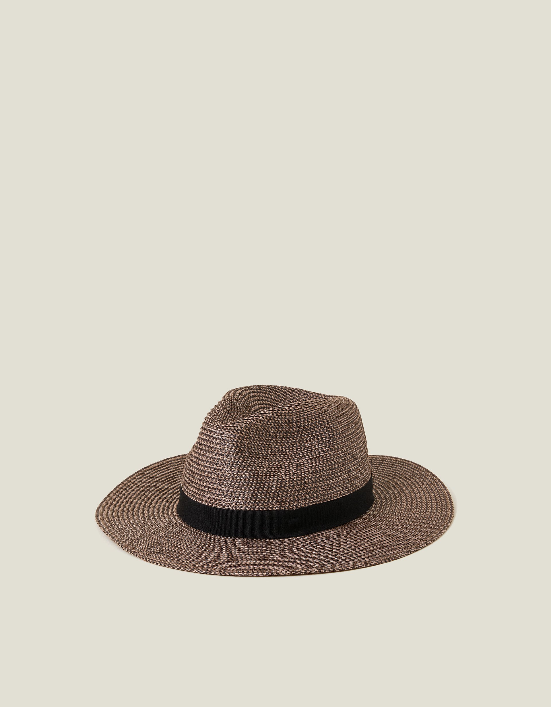Brown & Black Straw Fedora Hat, Size: 57cm, Women's - Accessorize