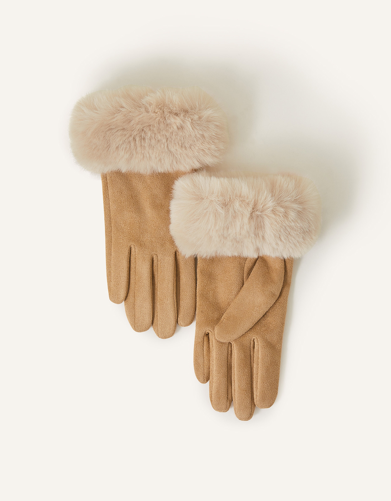 Accessorize Suedette Faux Fur Cuff Gloves Natural