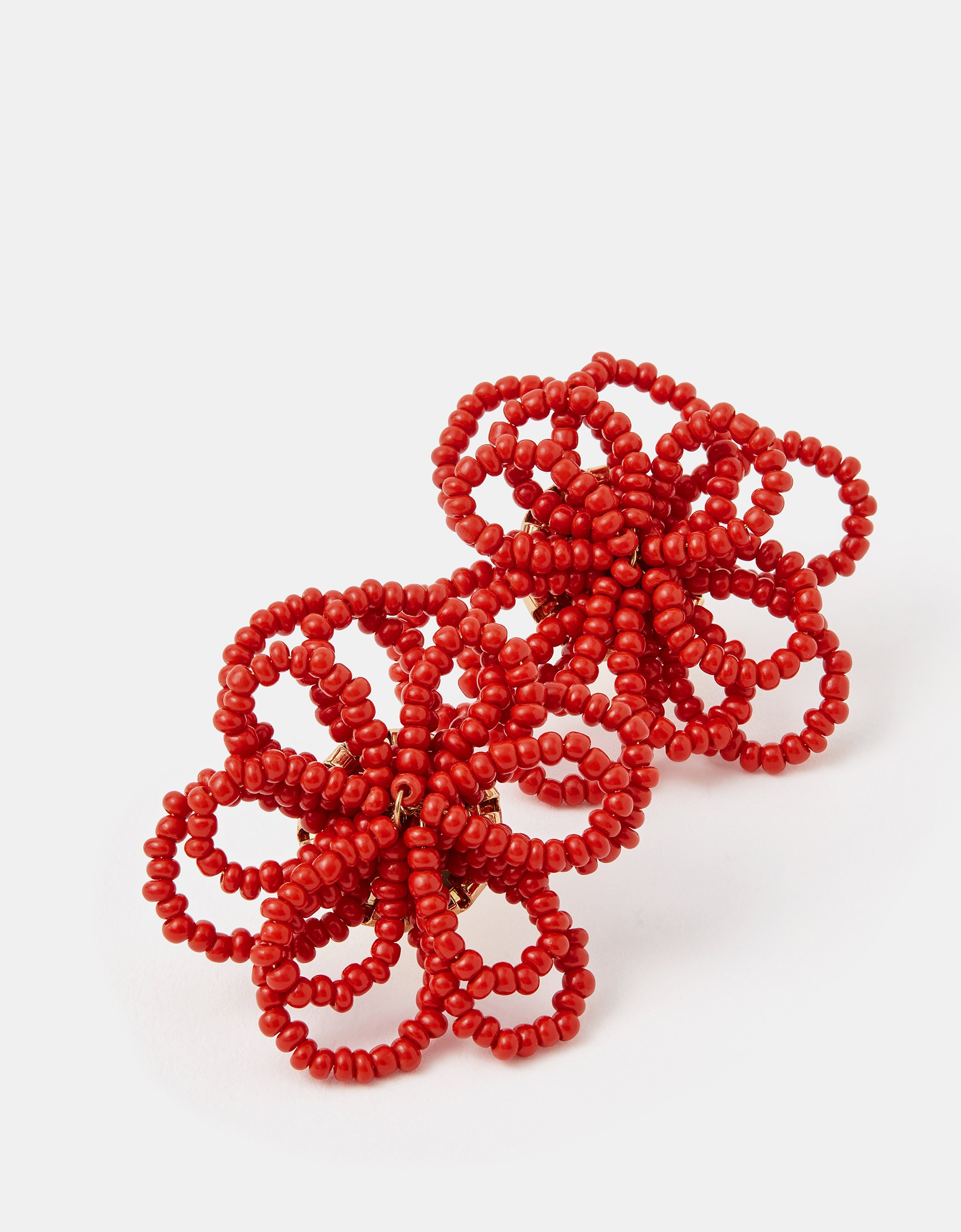 Red Beaded Statement Flower Stud Earrings - Accessorize
