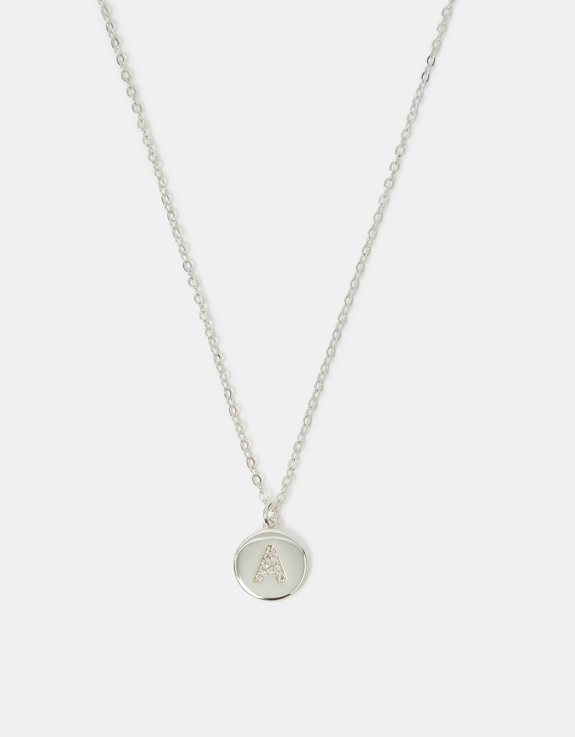 Sterling Silver-plated Diamante Initial Round Pendant Necklace Silver, Size: O - Accessorize