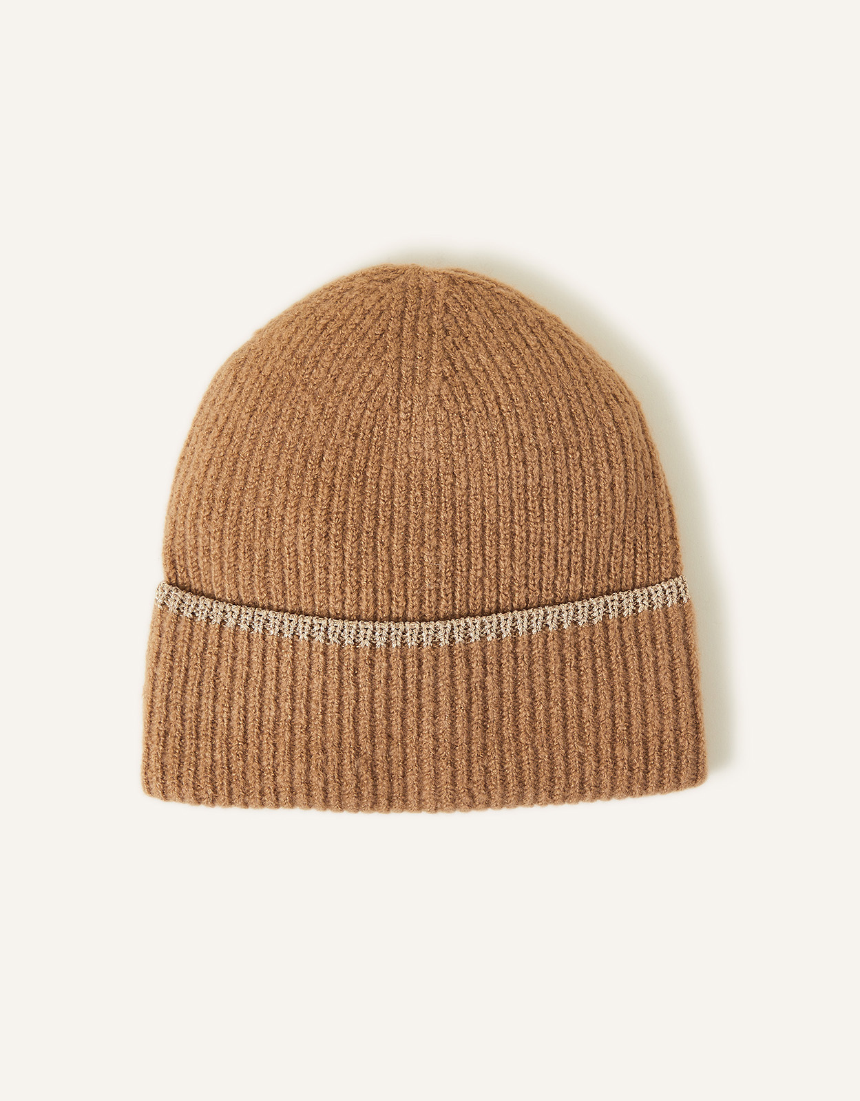 Accessorize Sparkle Edge Beanie Hat Camel