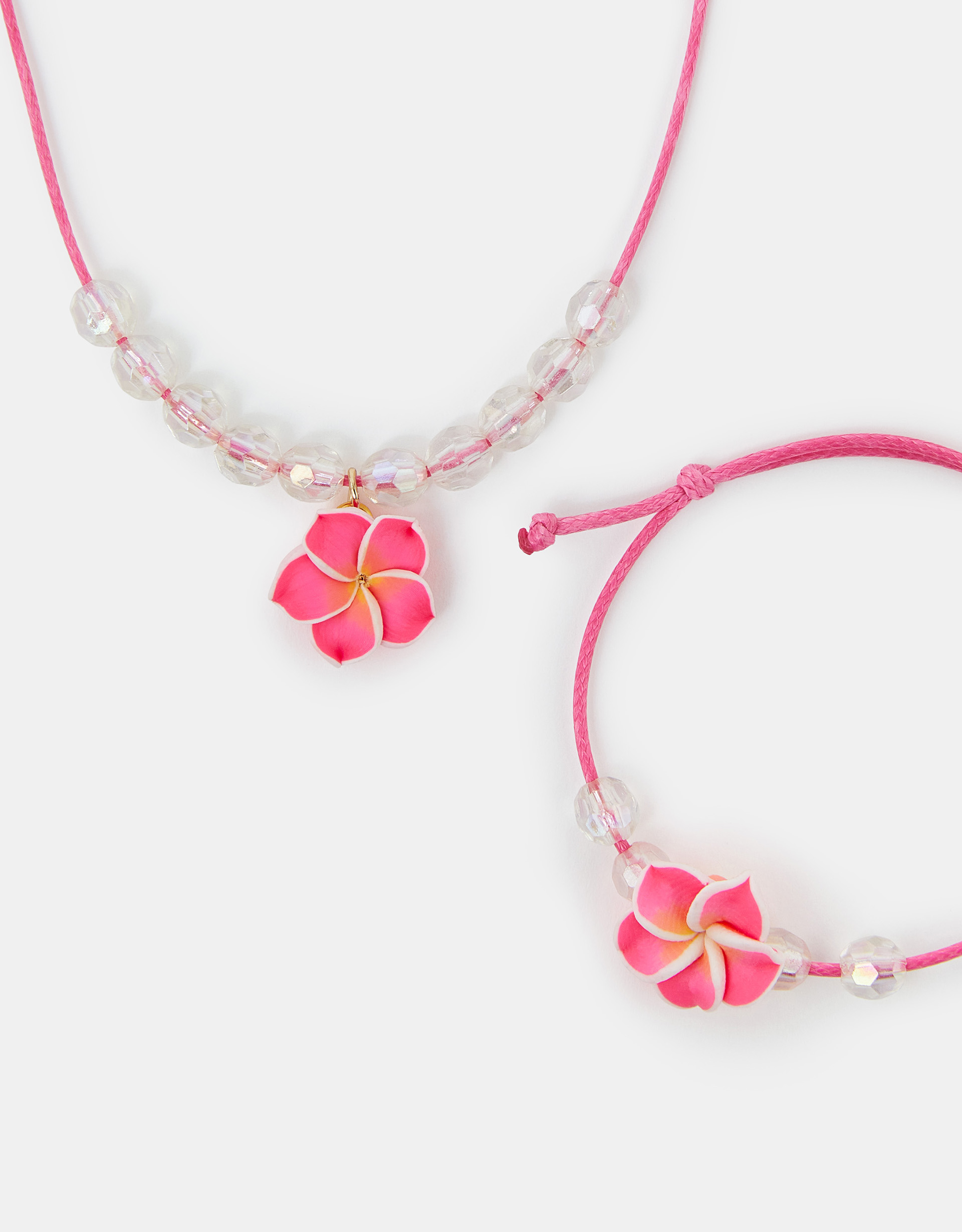 Pink Girls Tropical Flower Necklace and Bracelet Set, Kids - Accessorize