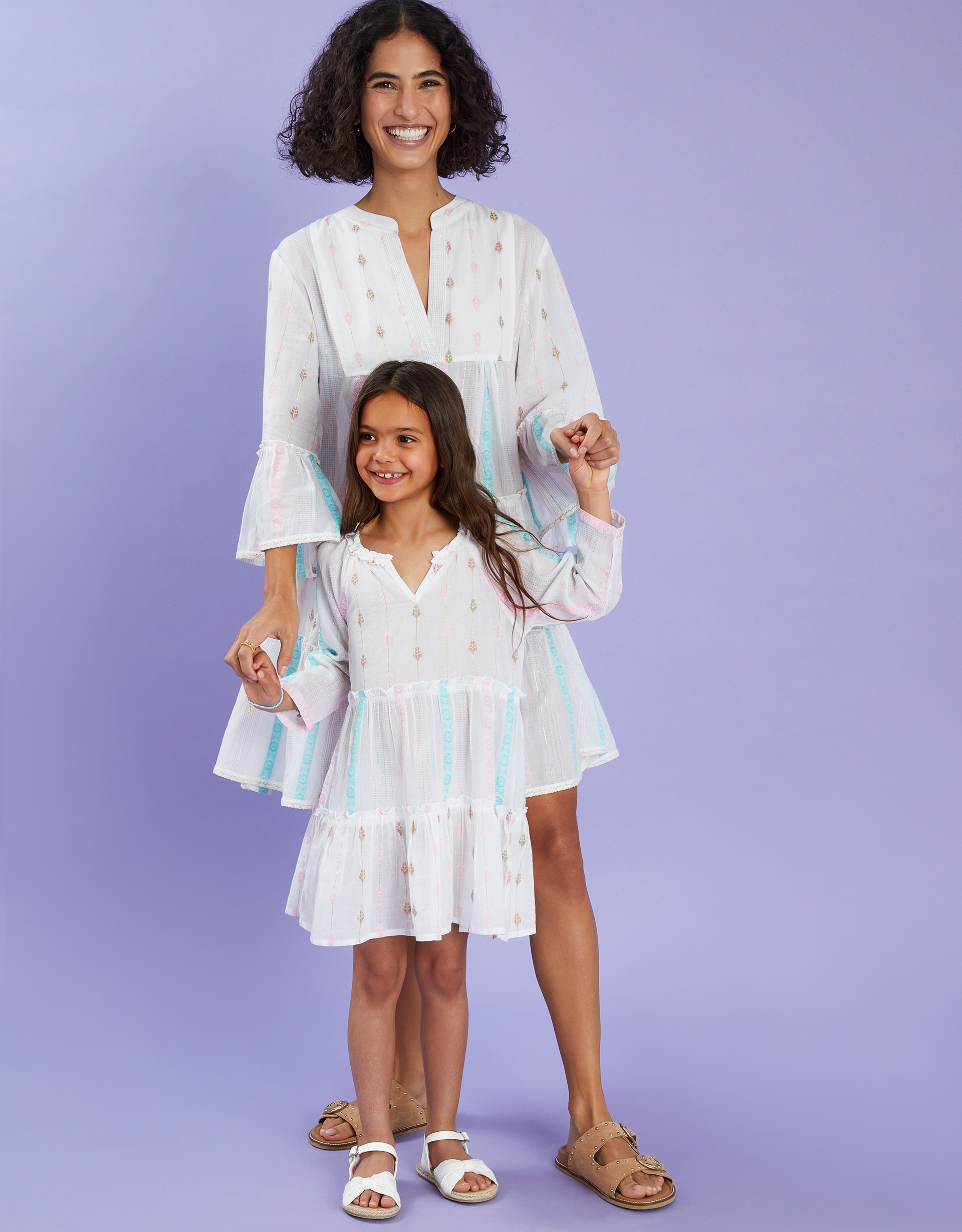 Jacquard Stripe Flute Sleeve Mini Dress Pink, Size: S - Accessorize