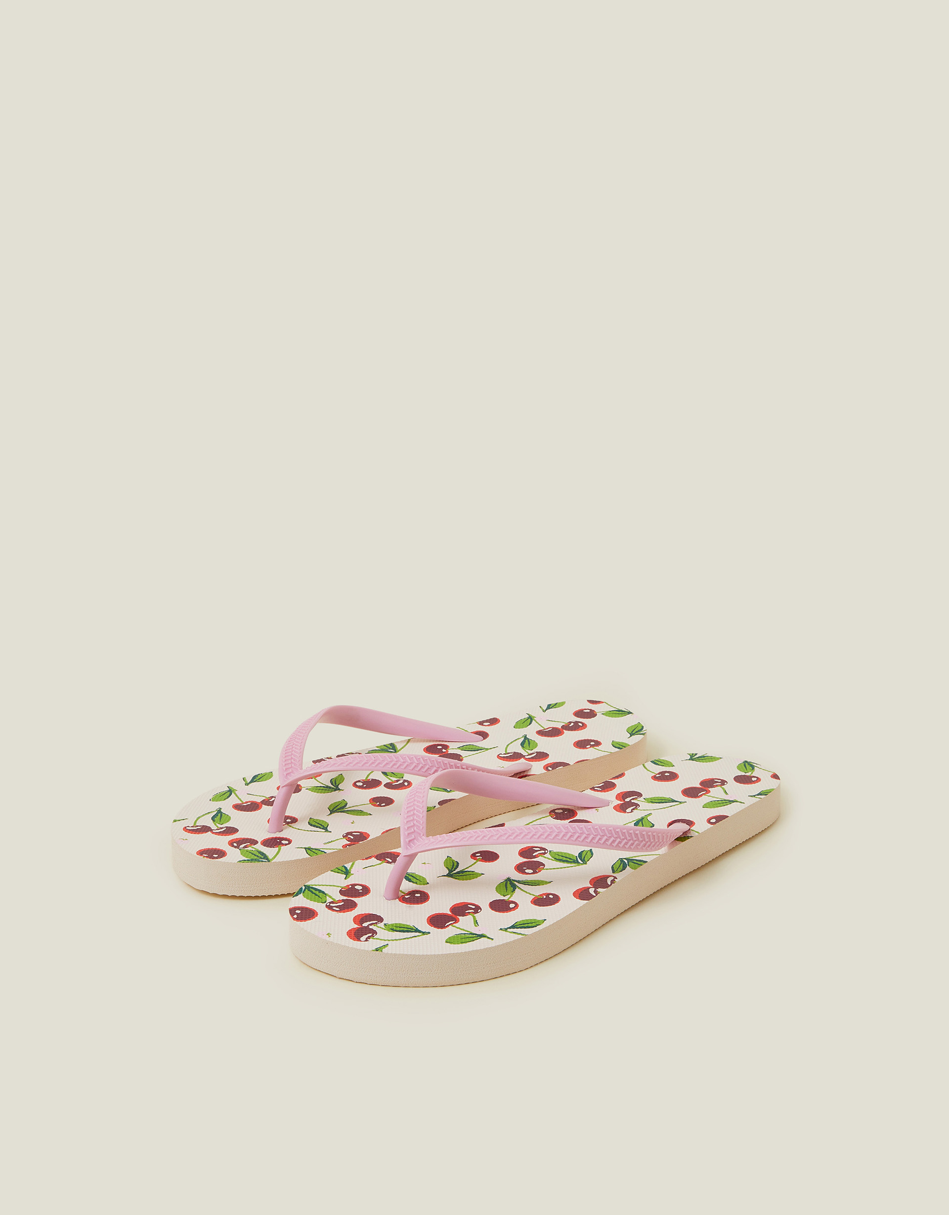 Red And Cream Cherry Print Flip Flops, Size: L, Women's - Accessorize