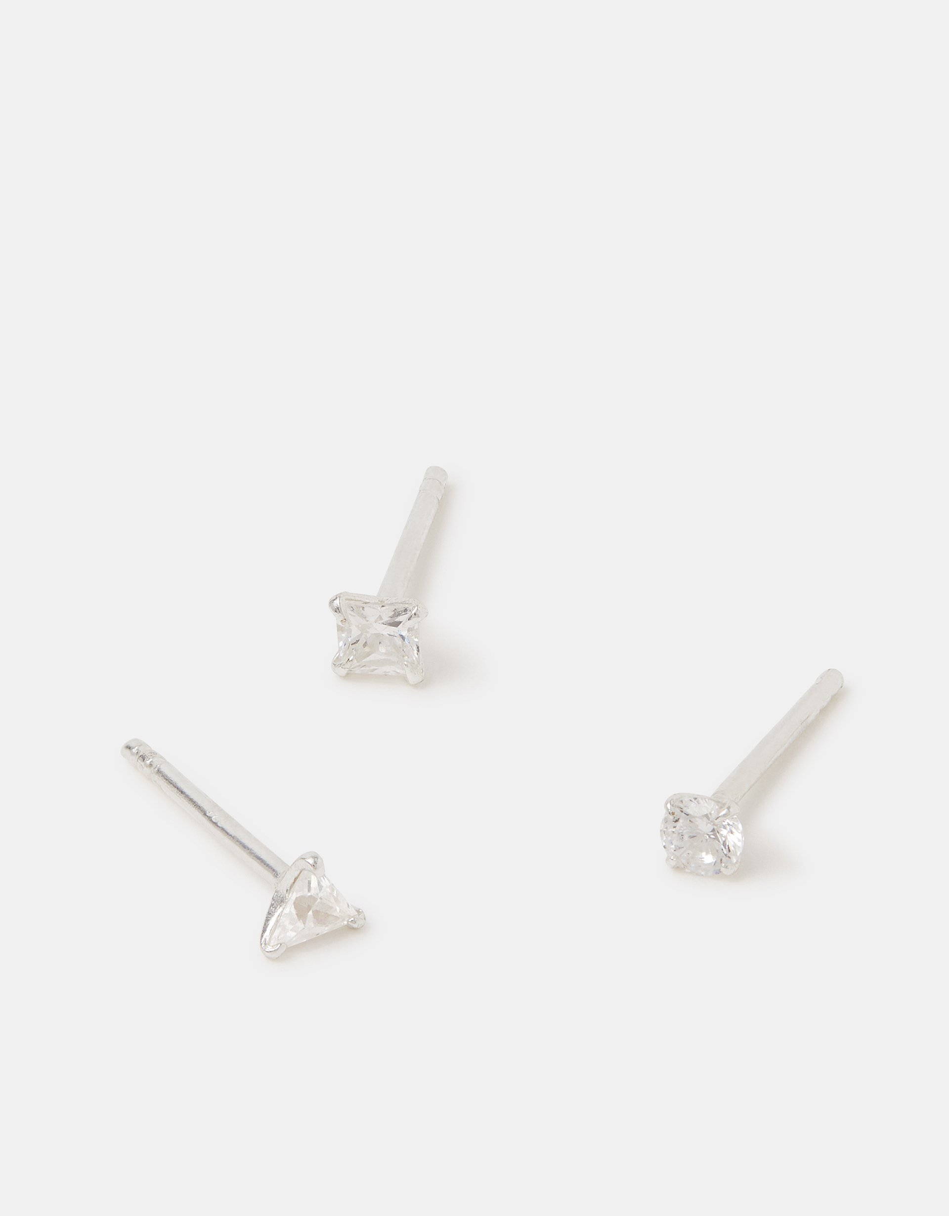 3-Pack Sterling Silver Diamante Stud Earrings - Accessorize Multicolour