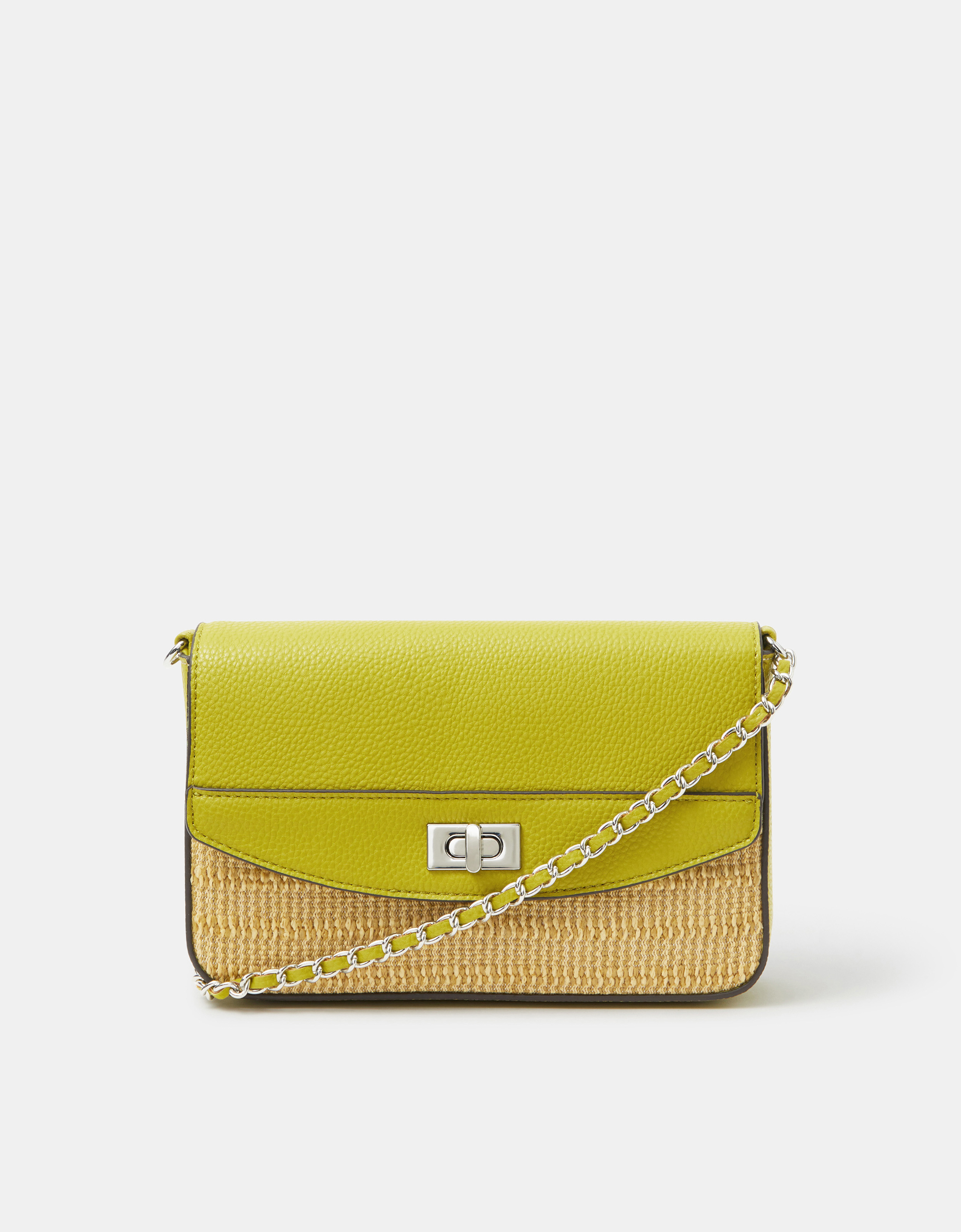 Twistlock Raffia Crossbody Bag Green