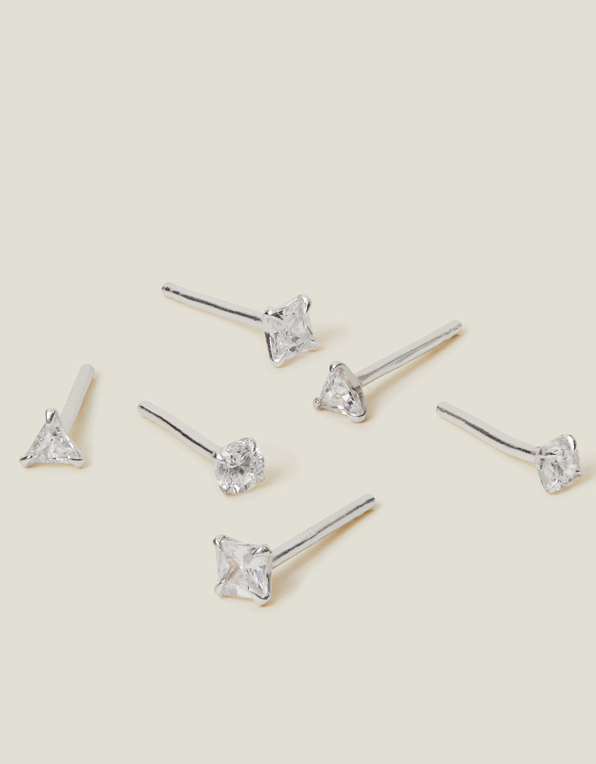 3-Pack Sterling Silver Diamante Stud Earrings - Accessorize Multicolour