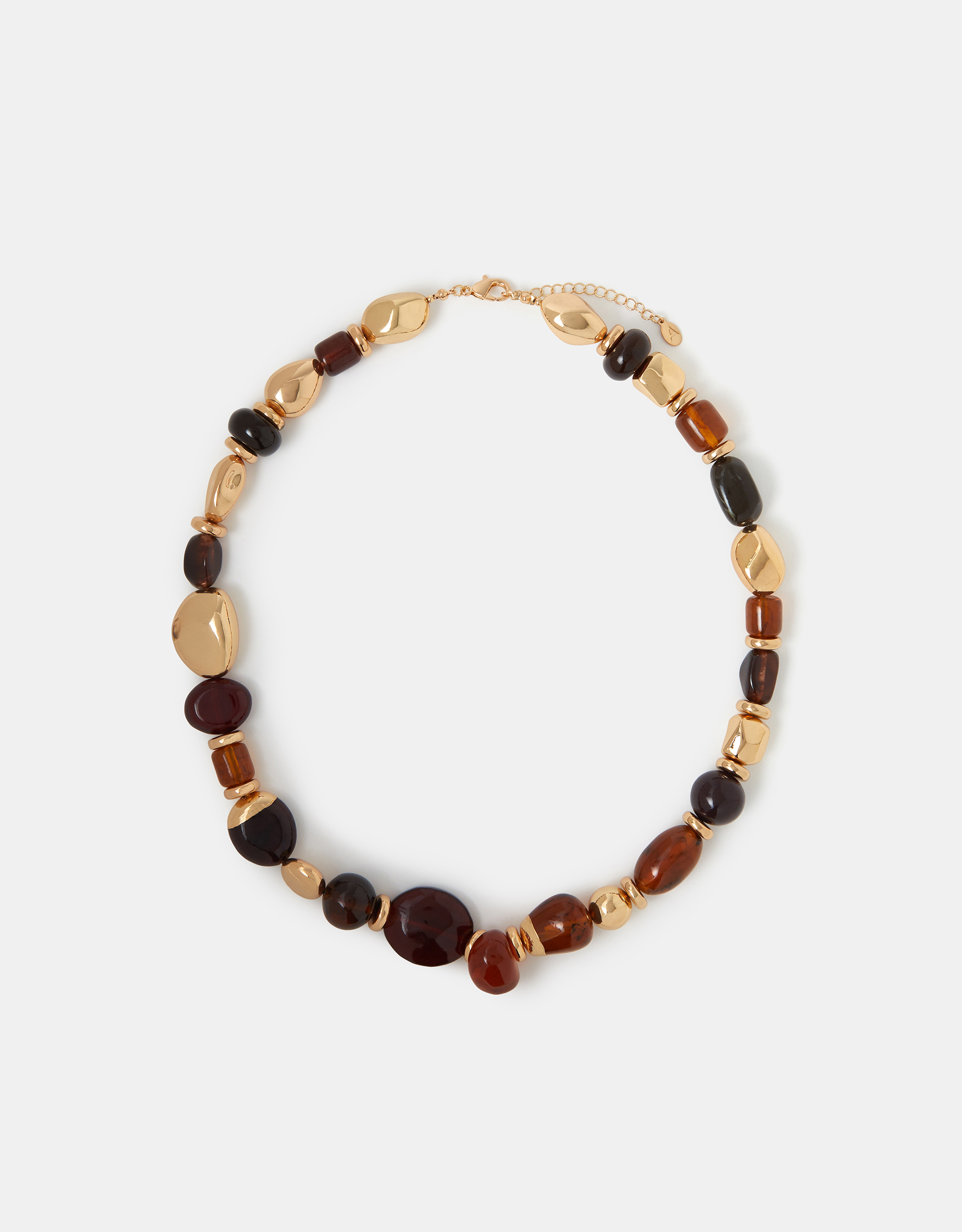 Brown Chunky Organic Resin Beaded Necklace - Accessorize