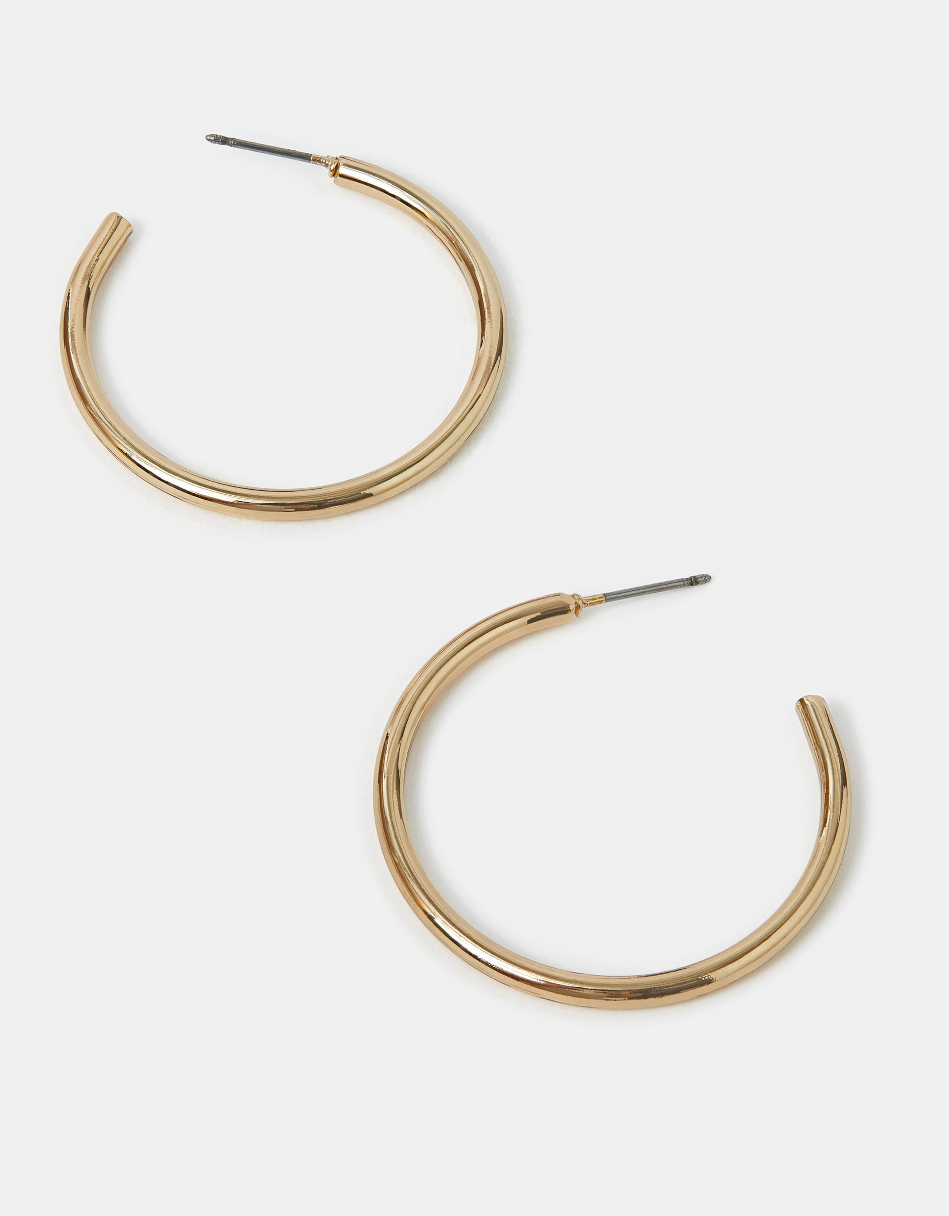 Accessorize Iron Medium Tube Hoop Earrings, Gold, Size: 5cm