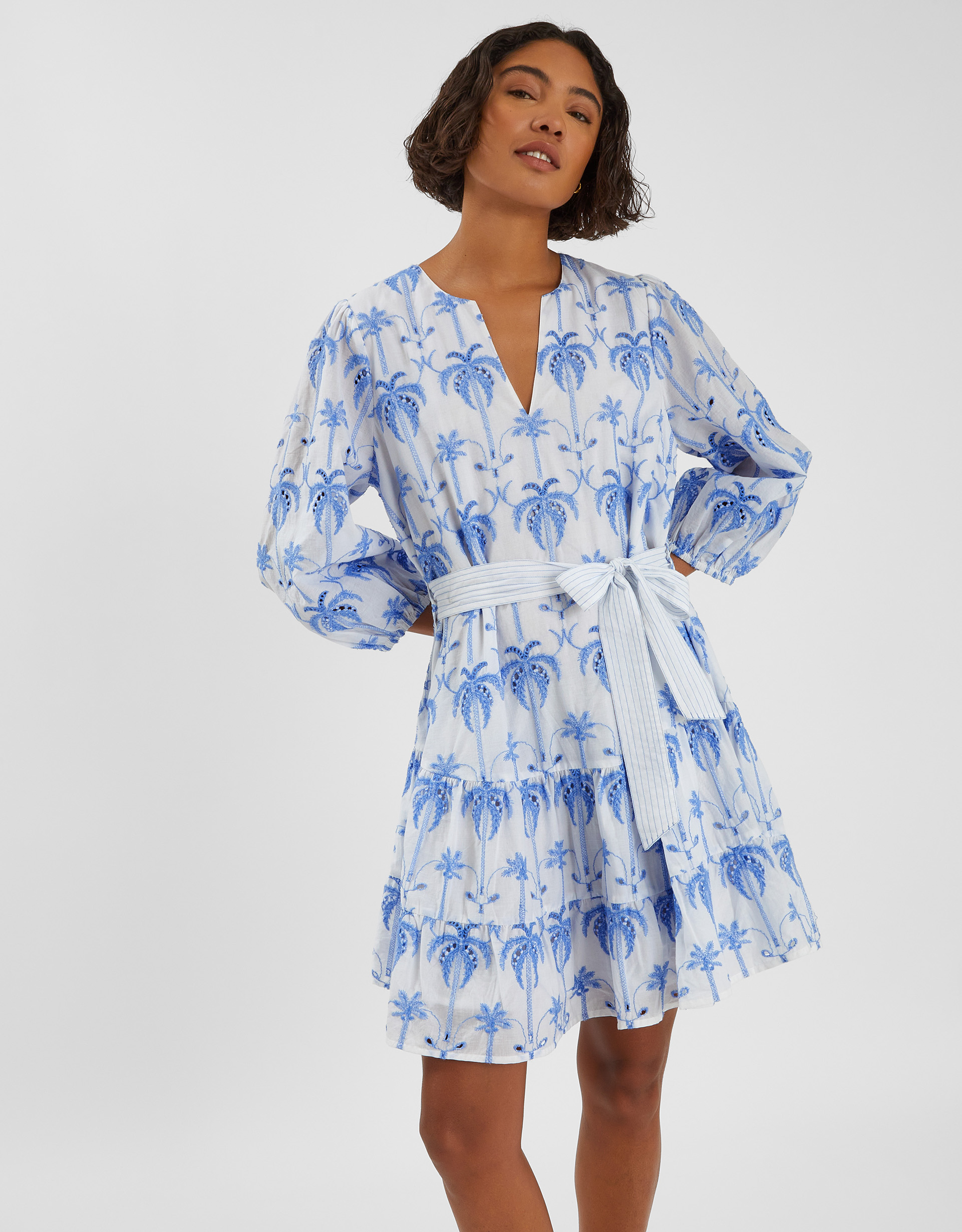 Palm Broderie Mini Dress White, Size: S - Accessorize