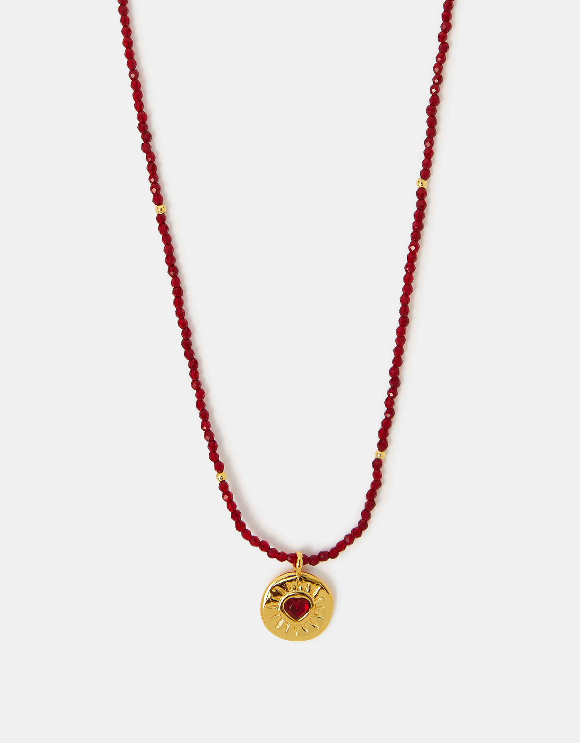 Accessorize Lace 14ct -Plated Beaded Heart Pendant Necklace, Gold