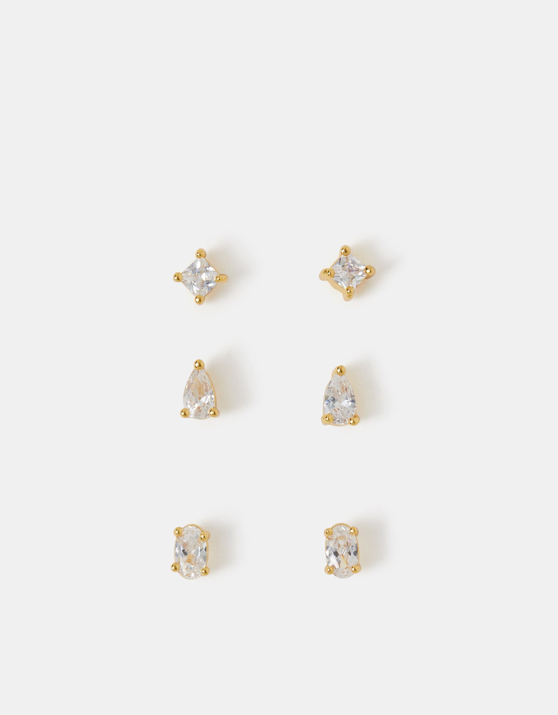 Accessorize 3-Pack 14ct -Plated Stone Stud Earrings, Gold