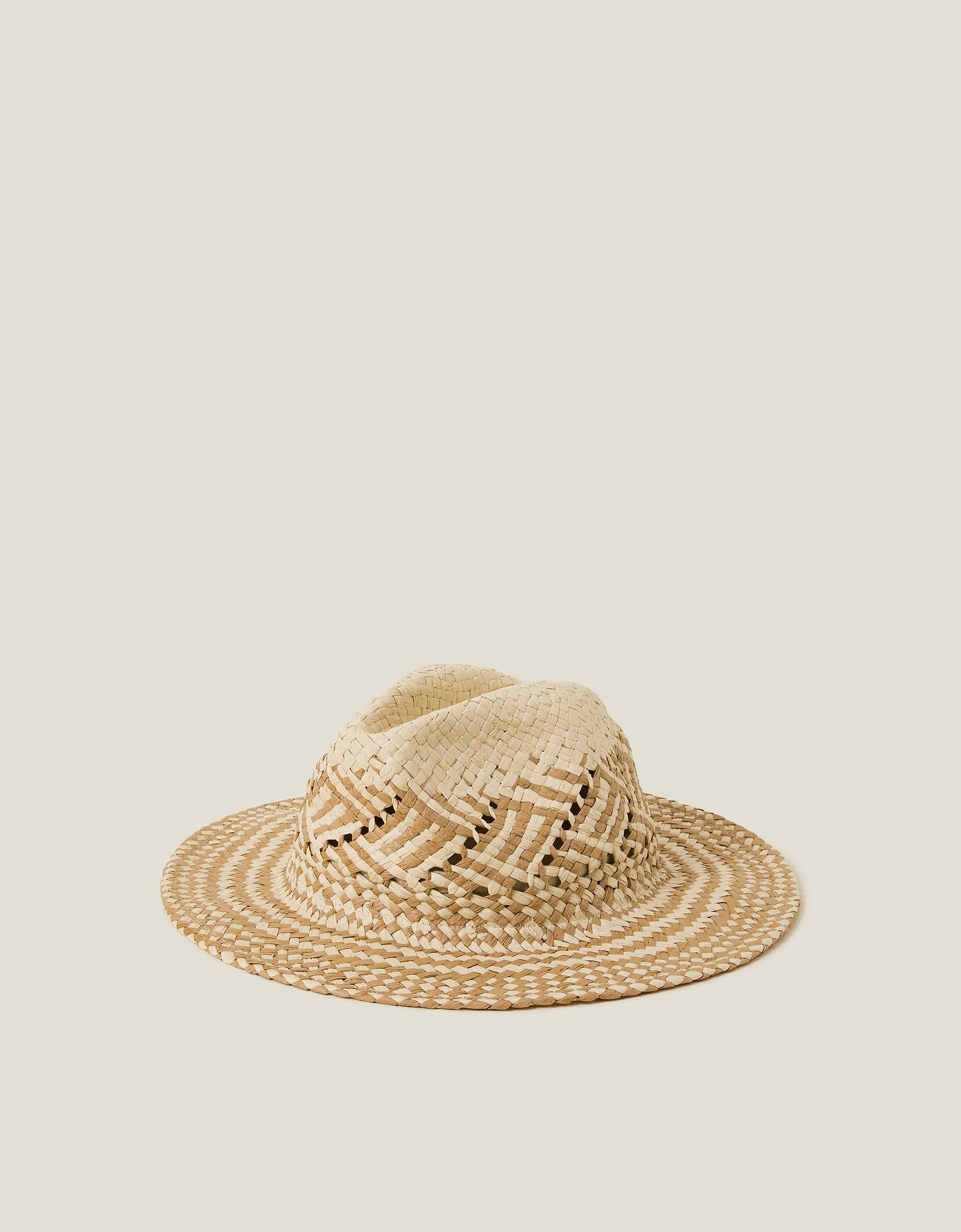 Multicolour Two-tone Woven Straw Fedora Hat - Accessorize