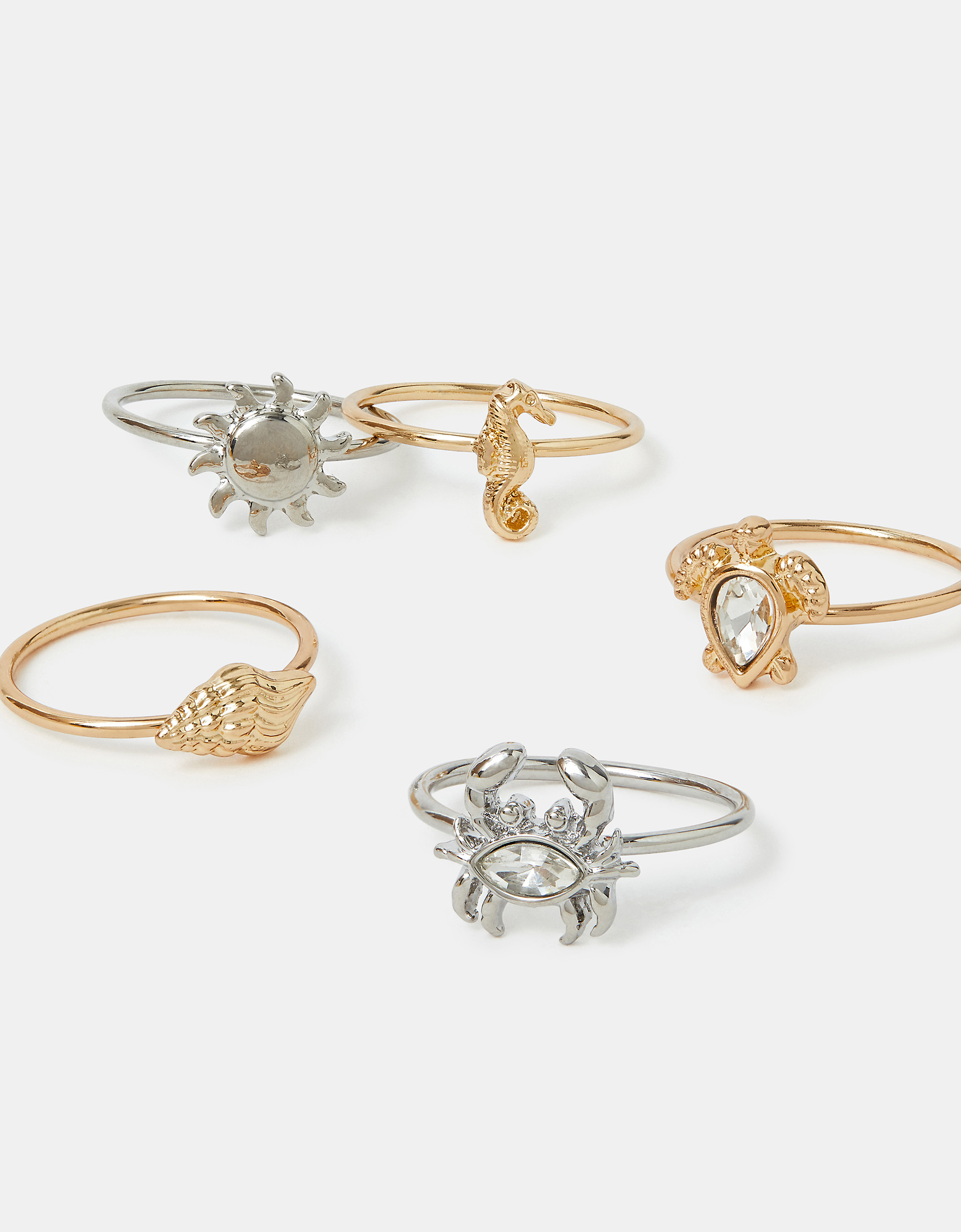 5-Pack Sea Friends Rings Gold, Size: S - Accessorize