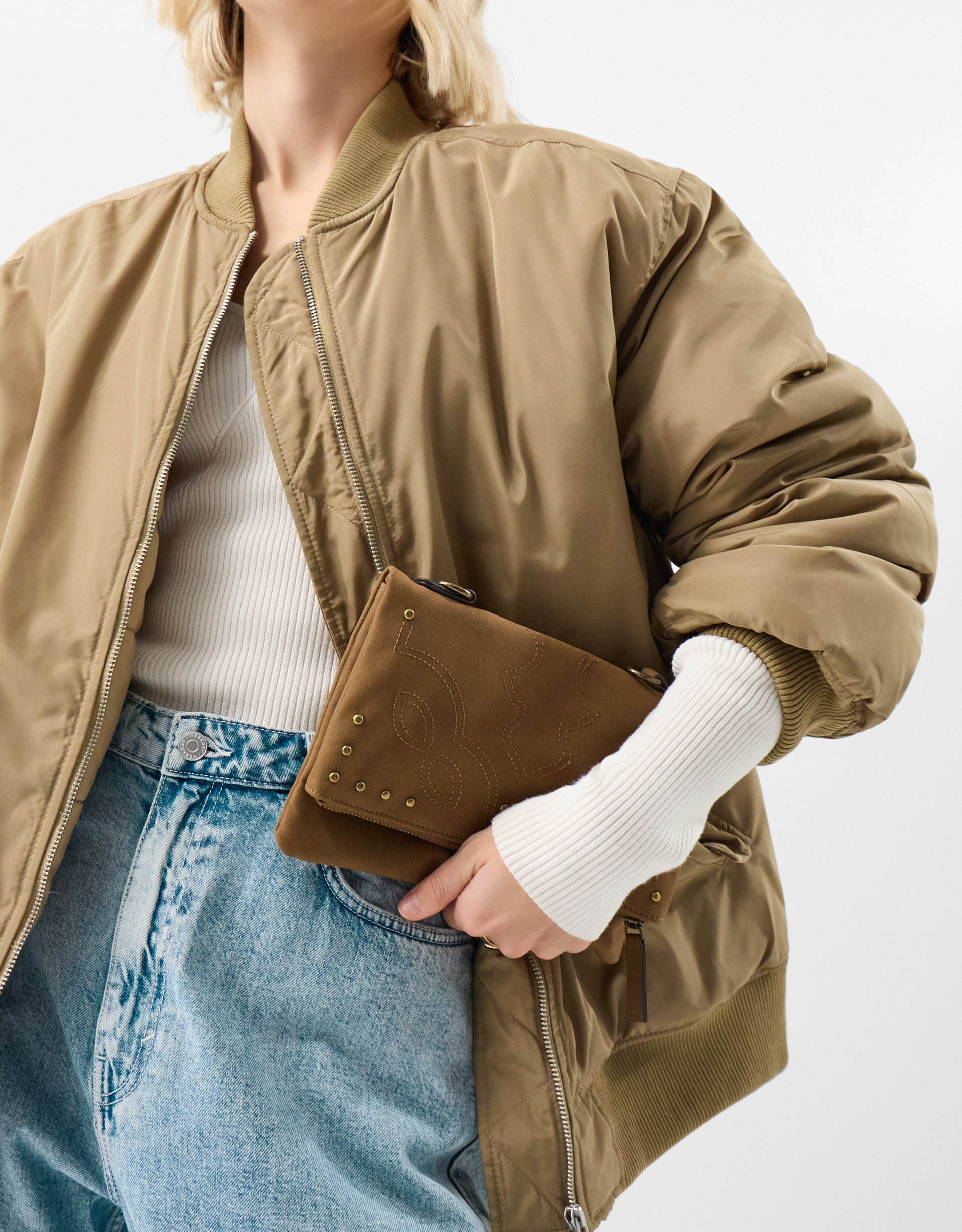 Accessorize Fold Over Zip Western Crossbody Bag, Gold