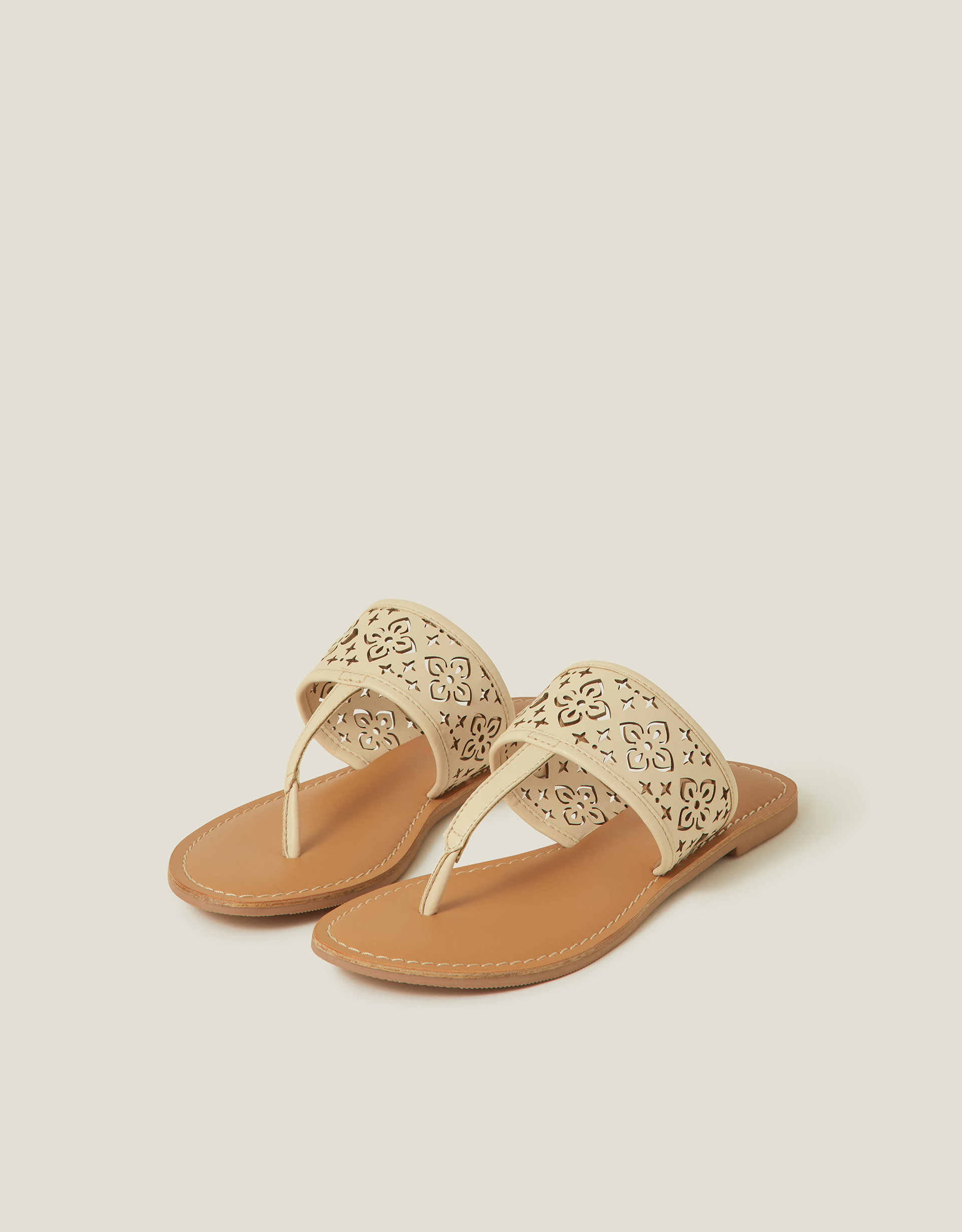 Cut-out Strap Flip Flop Sandals Cream, Size: 39 - Accessorize