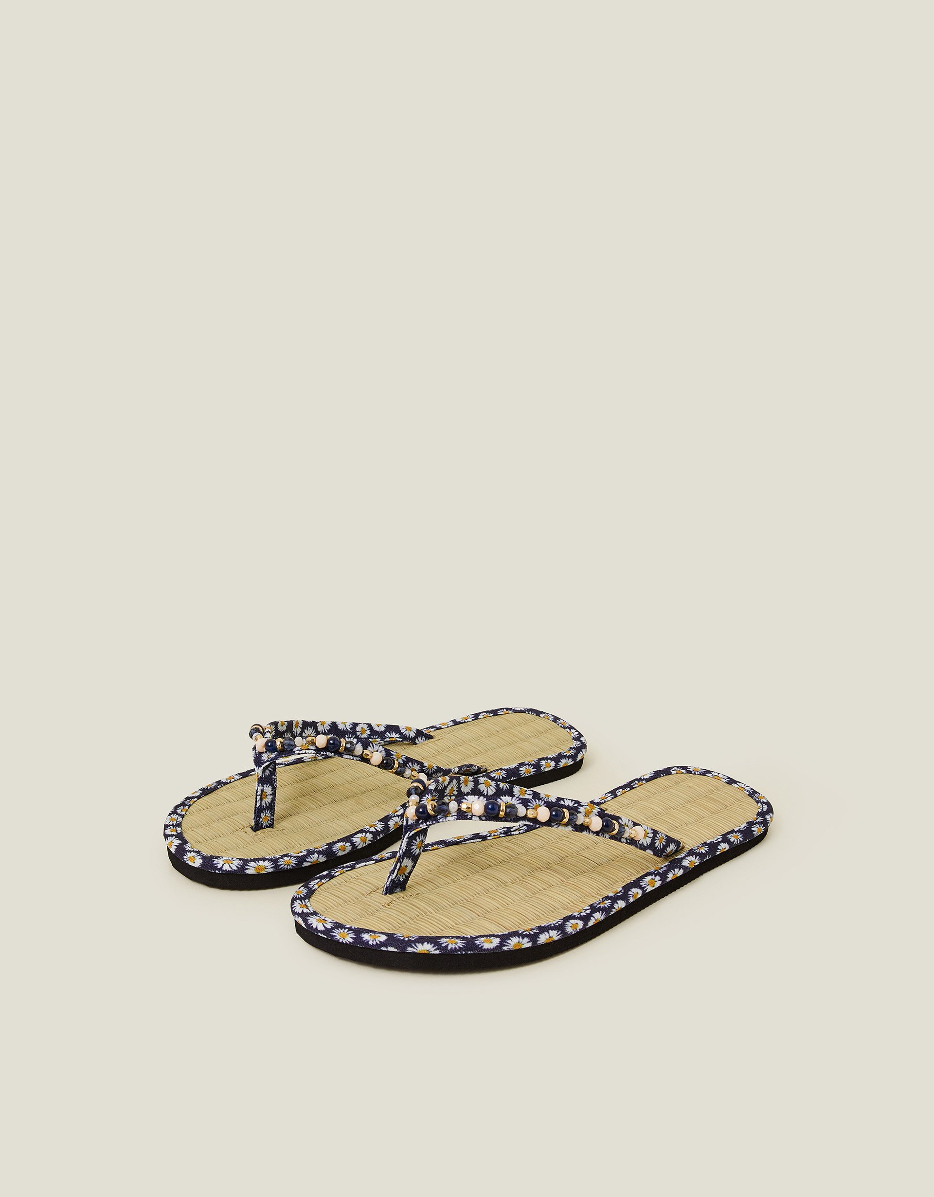 Daisy Print Seagrass Footbed Sandals Blue, Size: M - Accessorize