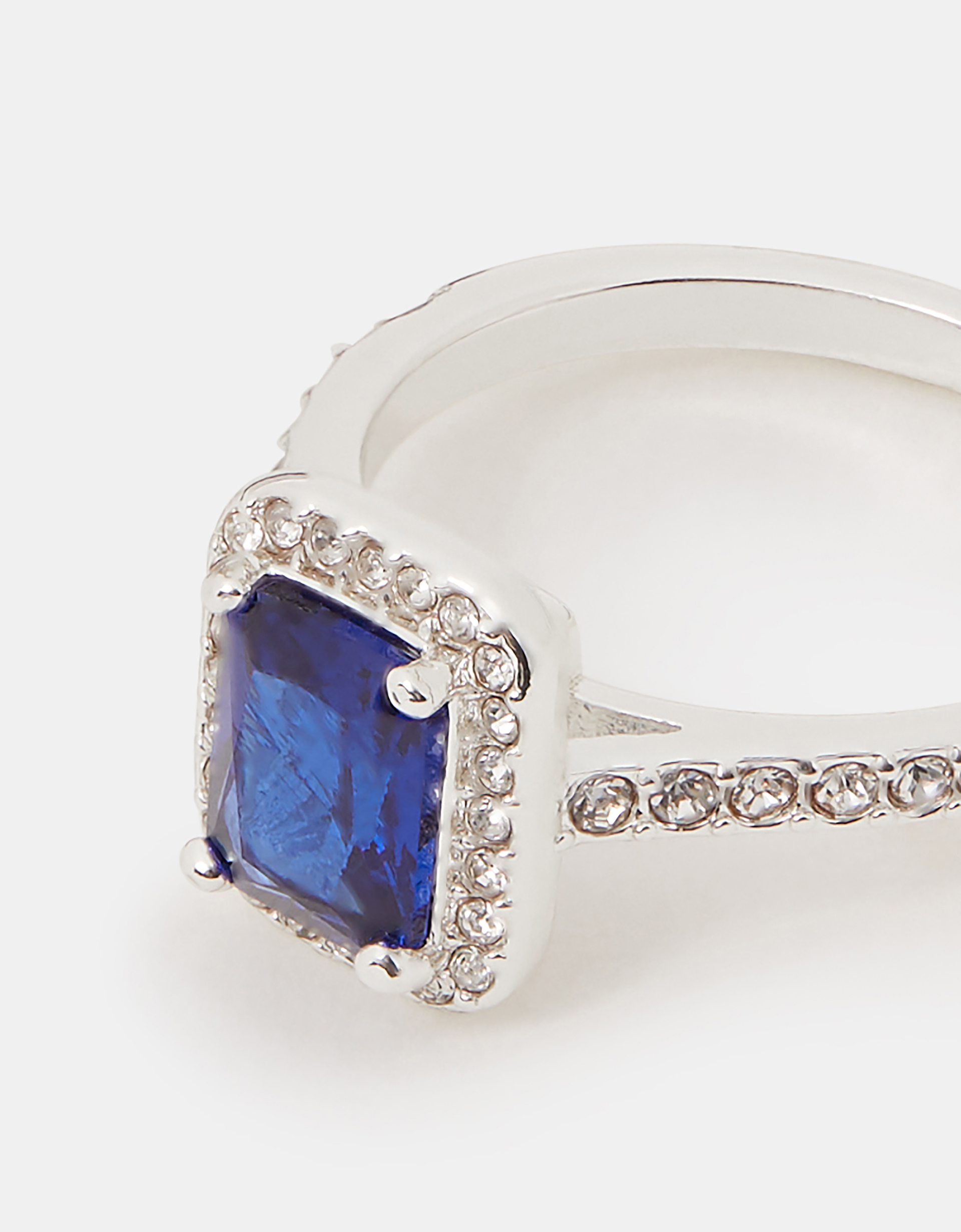 Square Cubic Zirconia Halo Ring Silver, Size: L - Accessorize