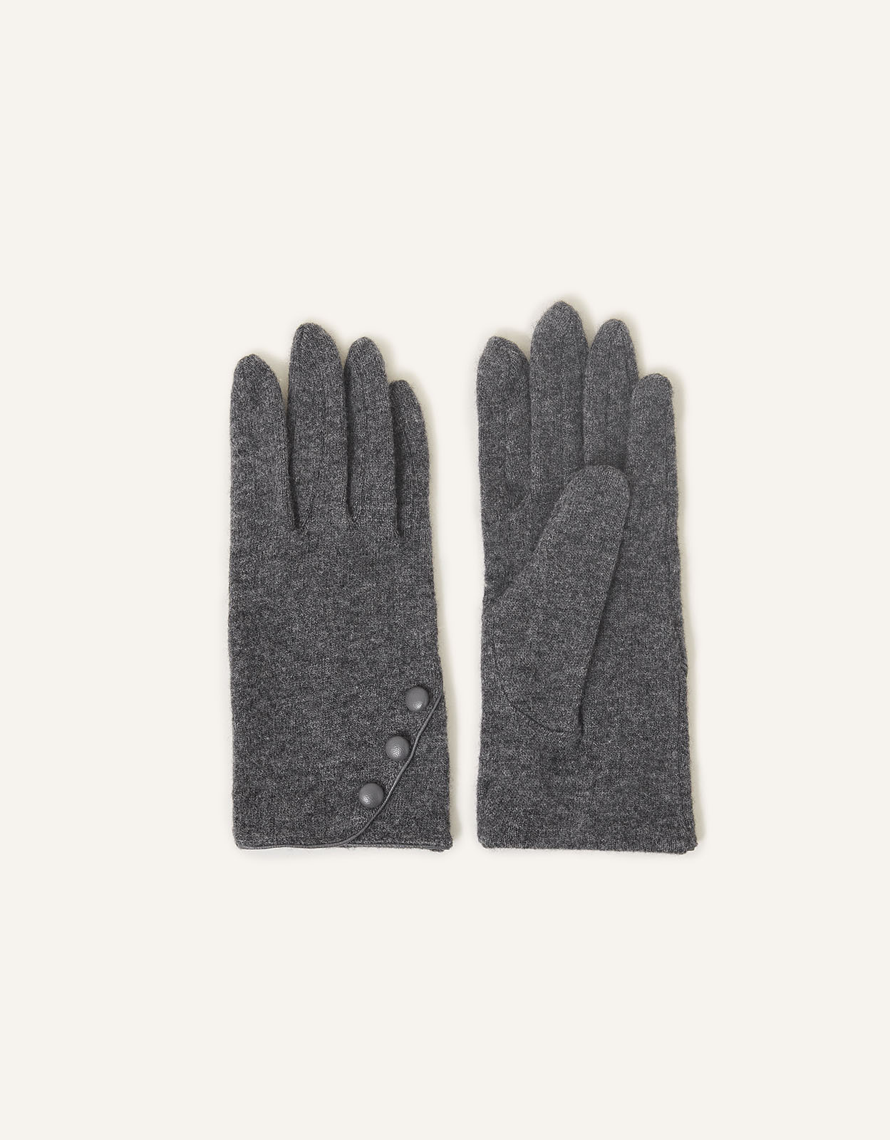 Accessorize Women's Button Gloves in Wool Blend Grey, Size: M / L