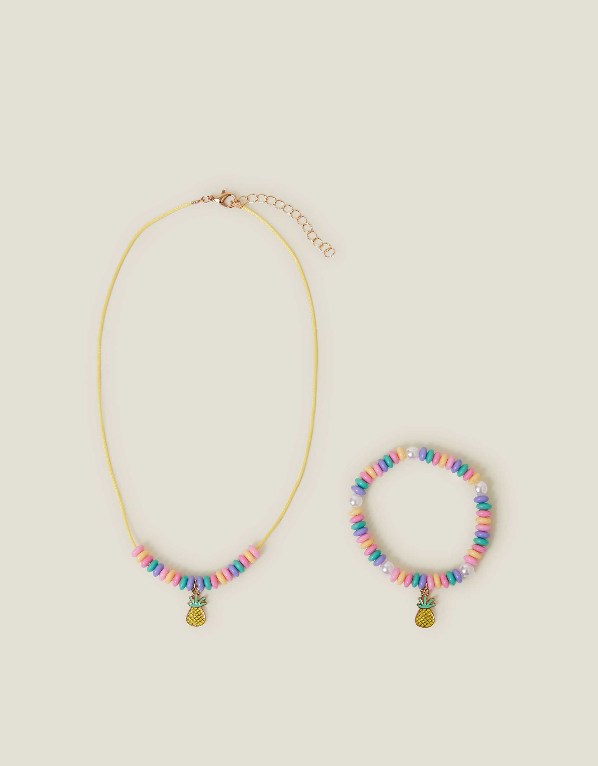 Pink and Blue Beaded Fruit Bead Necklace Bracelet Set, Size: 40cm, Girls - Accessorize Kids