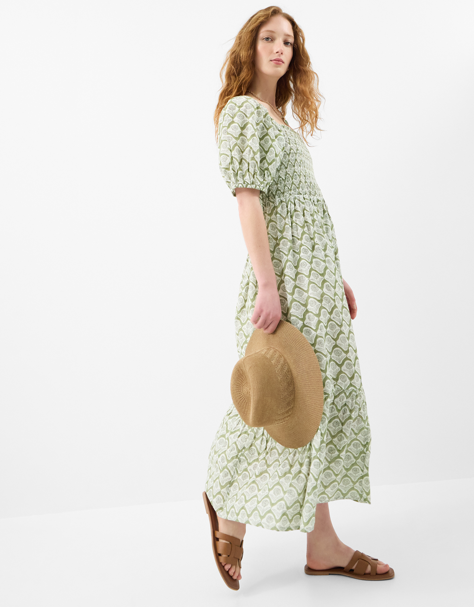 Accessorize Cotton Floral Print Puff Sleeve Maxi Dress Green, Size XS - Summer Holiday Dress