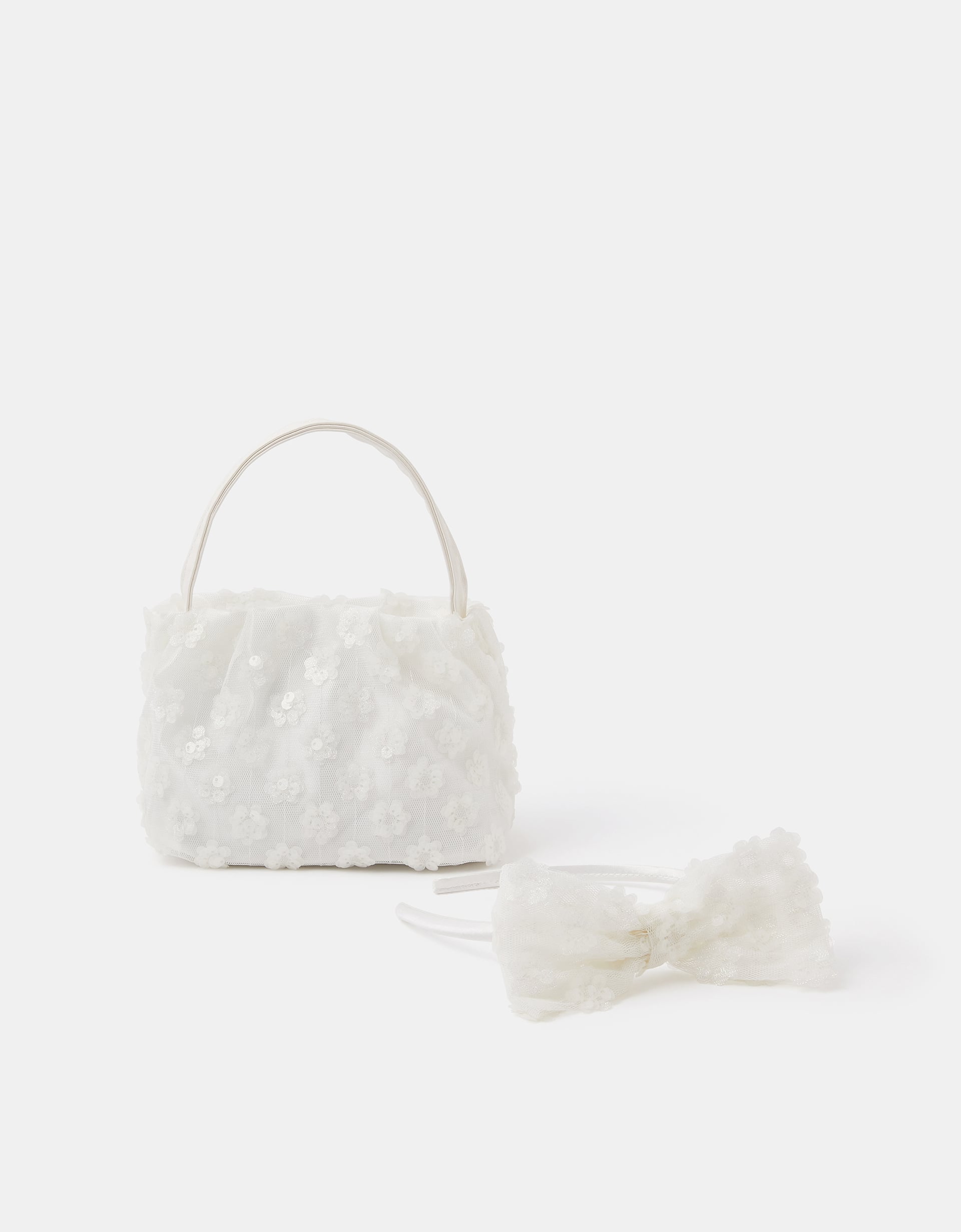 Accessorize Sequin Mesh Girls Bow Headband & Bag Set, White