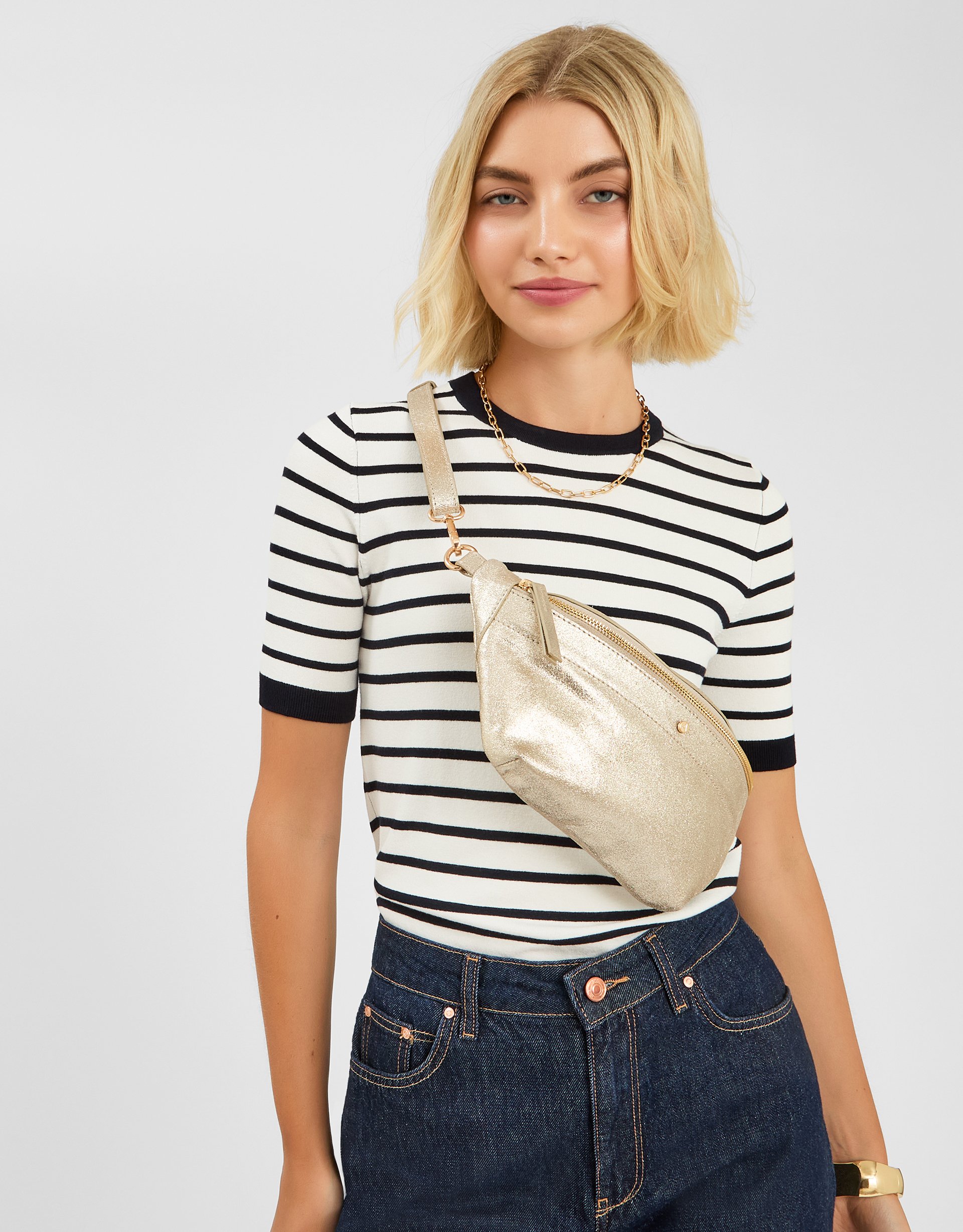 Gold Metallic Leather Sling Crossbody Bag - Accessorize