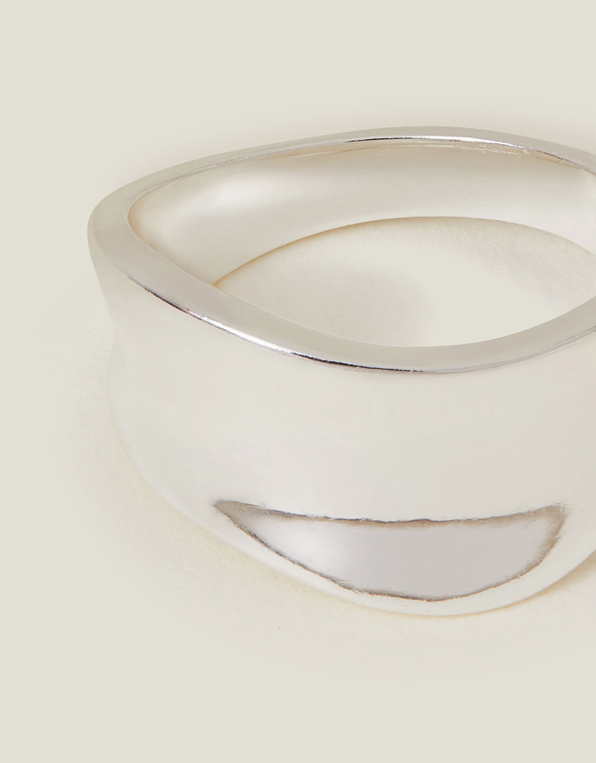 Silver Brass Sterling -plated Chunky Wave Ring, Size: XS, Women's - Accessorize