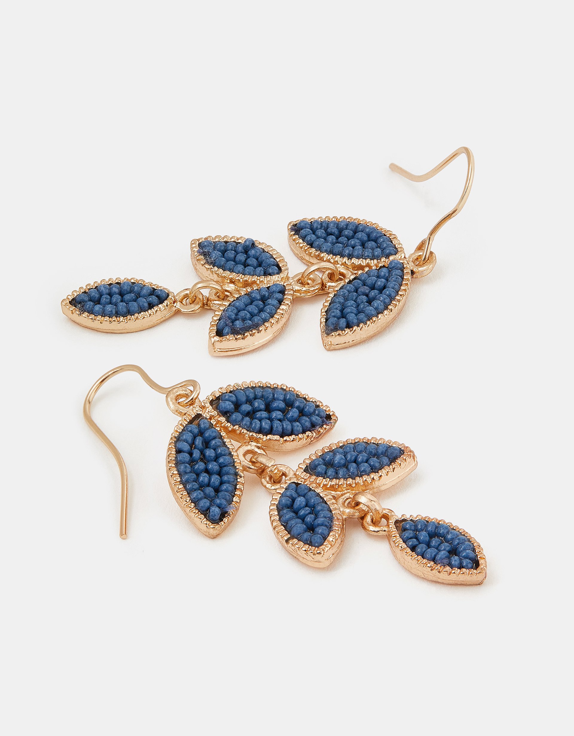 Blue Beaded Leaf Drop Earrings - Accessorize