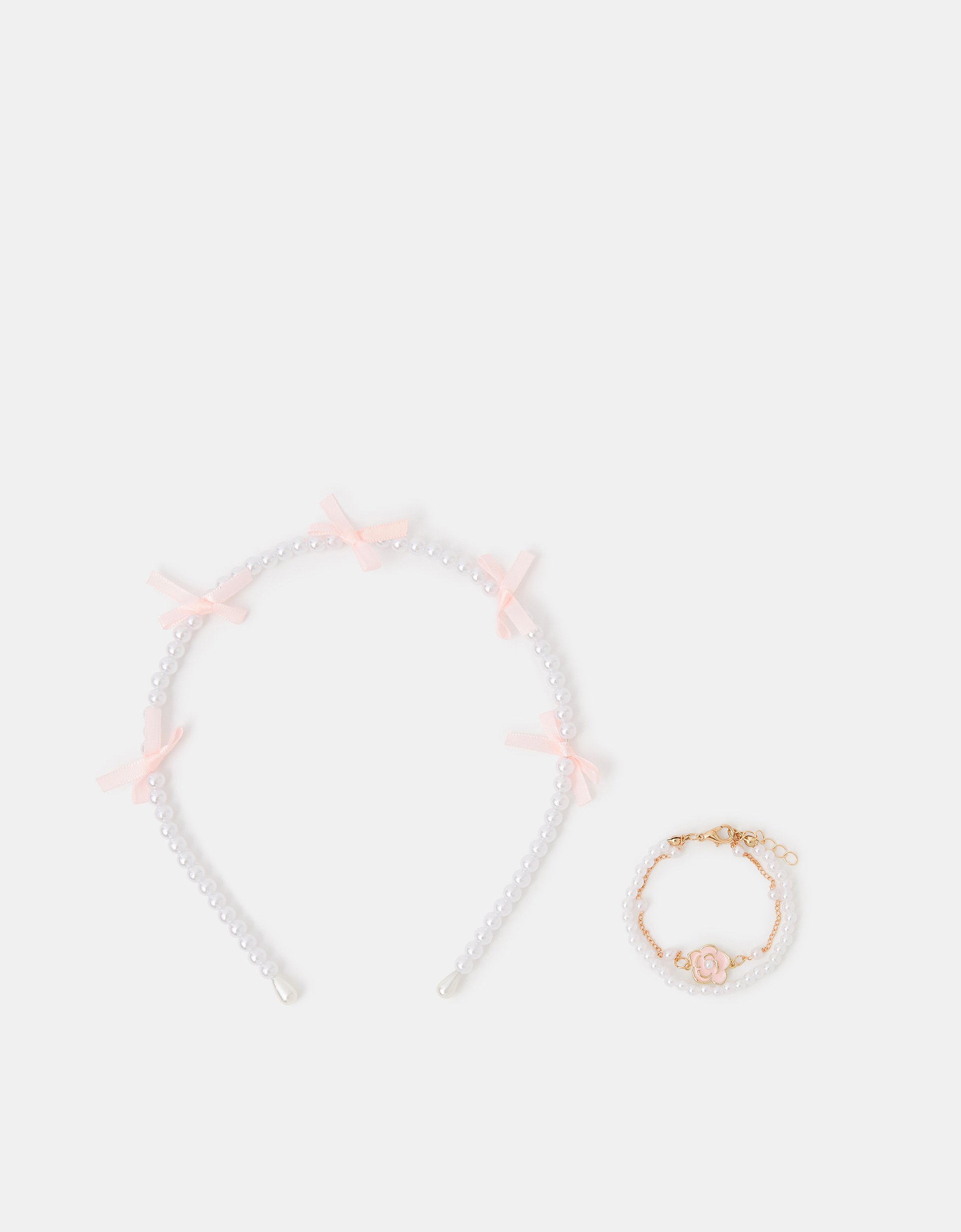 Pink Girls Pearl Headband & Bracelet Set - Accessorize