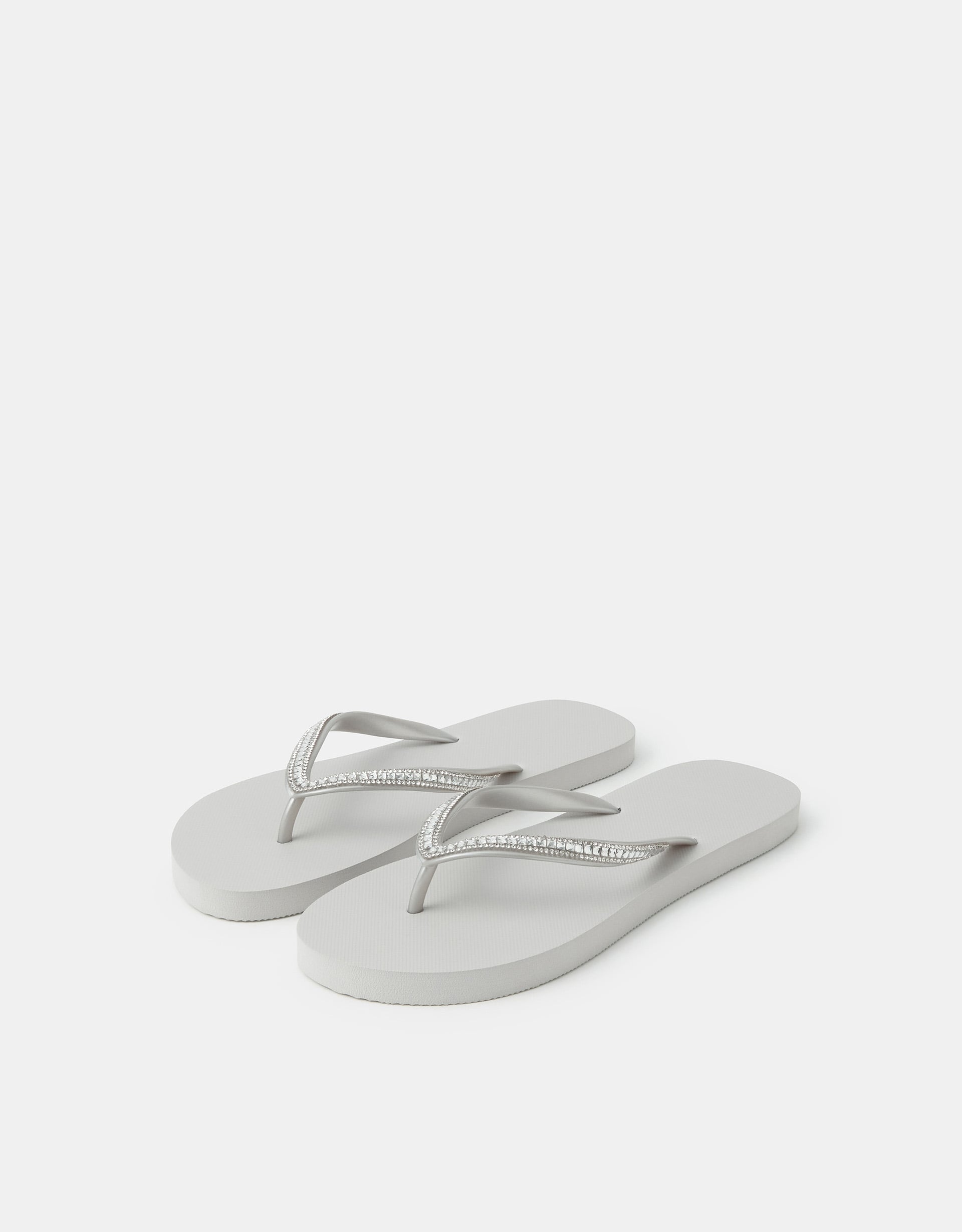 Crystal Embellished Flip Flops Silver, Size: S - Accessorize