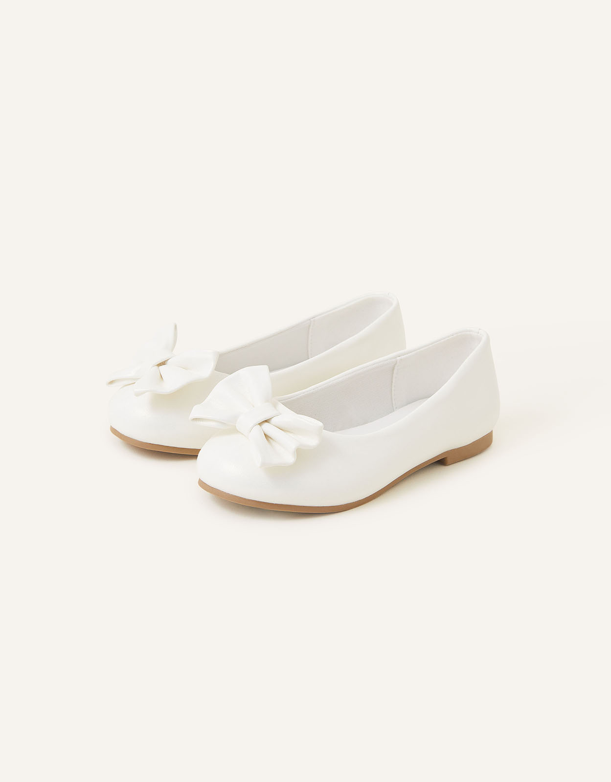 White PU Bow Ballerina Flats, Size: 1, Girl's - Accessorize