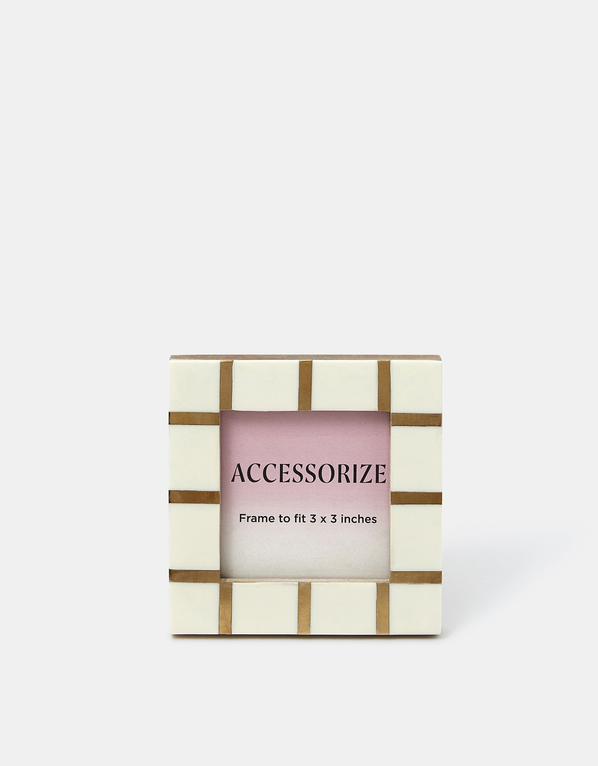 White & Gold Mini Inlay Resin Photo Frame, Size: 8x8cm - Accessorize