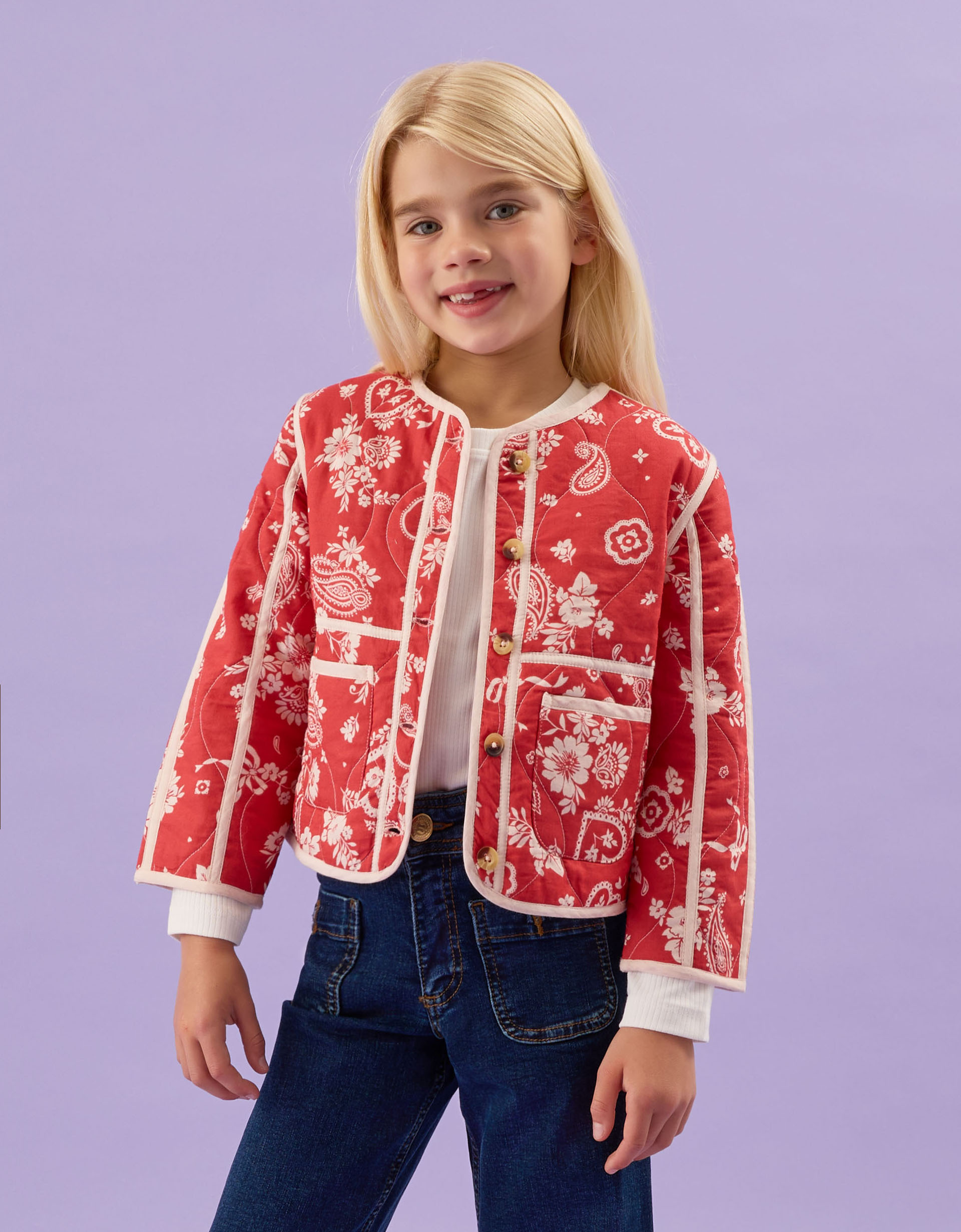 Red & White Paisley Print Cotton Quilted Jacket, Size: 3-4 Years, Girls - Accessorize