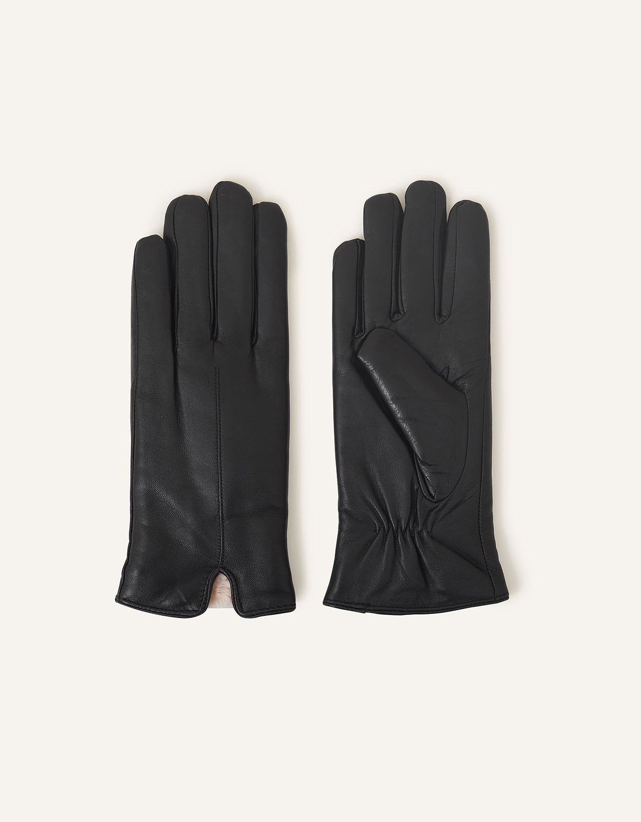 Accessorize Black Leather Faux Fur-Lined Gloves, Size: M / L