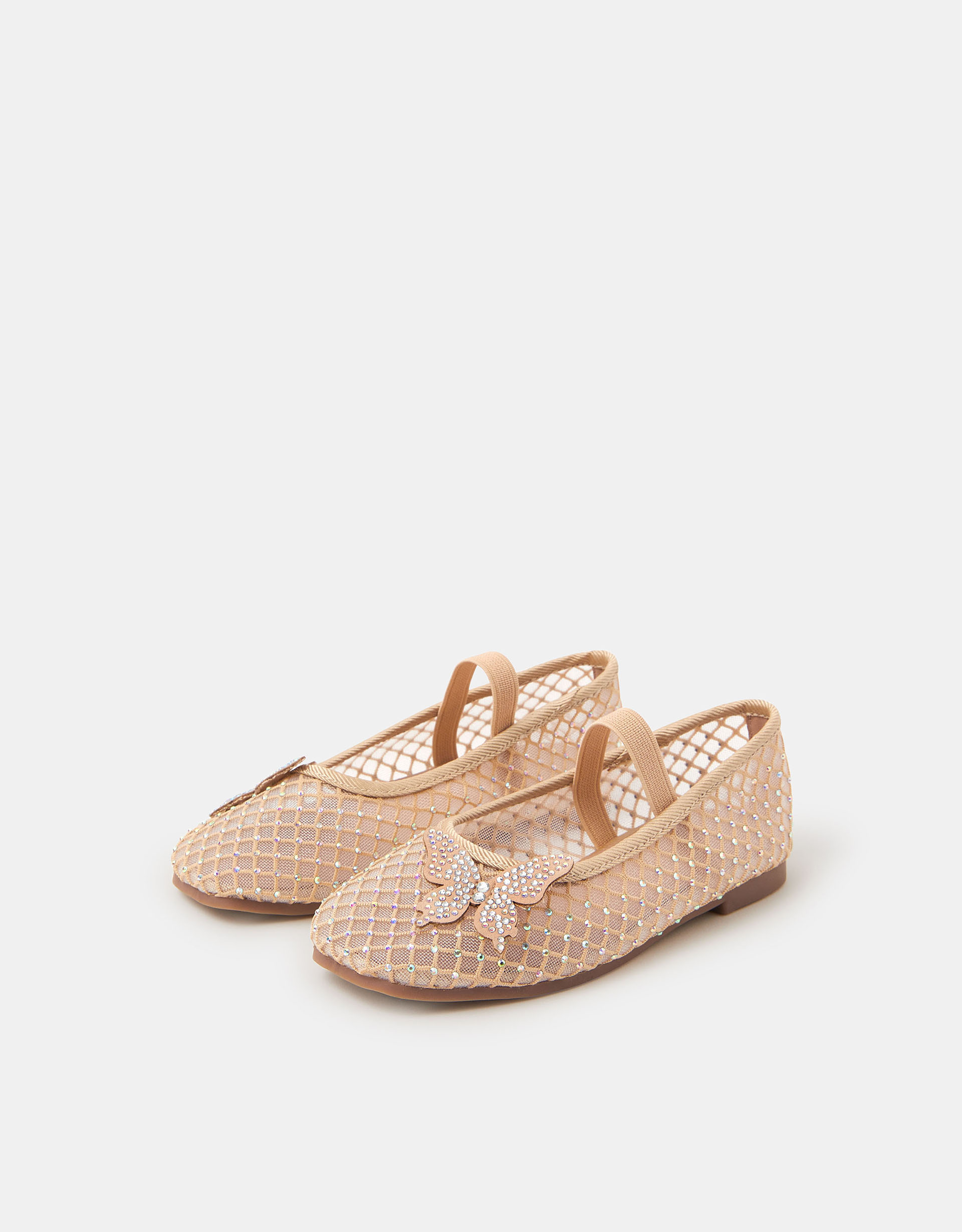 Diamanté Butterfly Mesh Ballet Flats Gold, Size: 10 - Accessorize